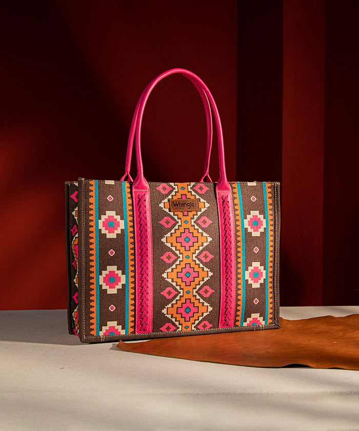 Wrangler Aztec Print Canvas Tote Bag for Women - Stylish & Durable Handbag for Shopping, Beach, Work & Travel