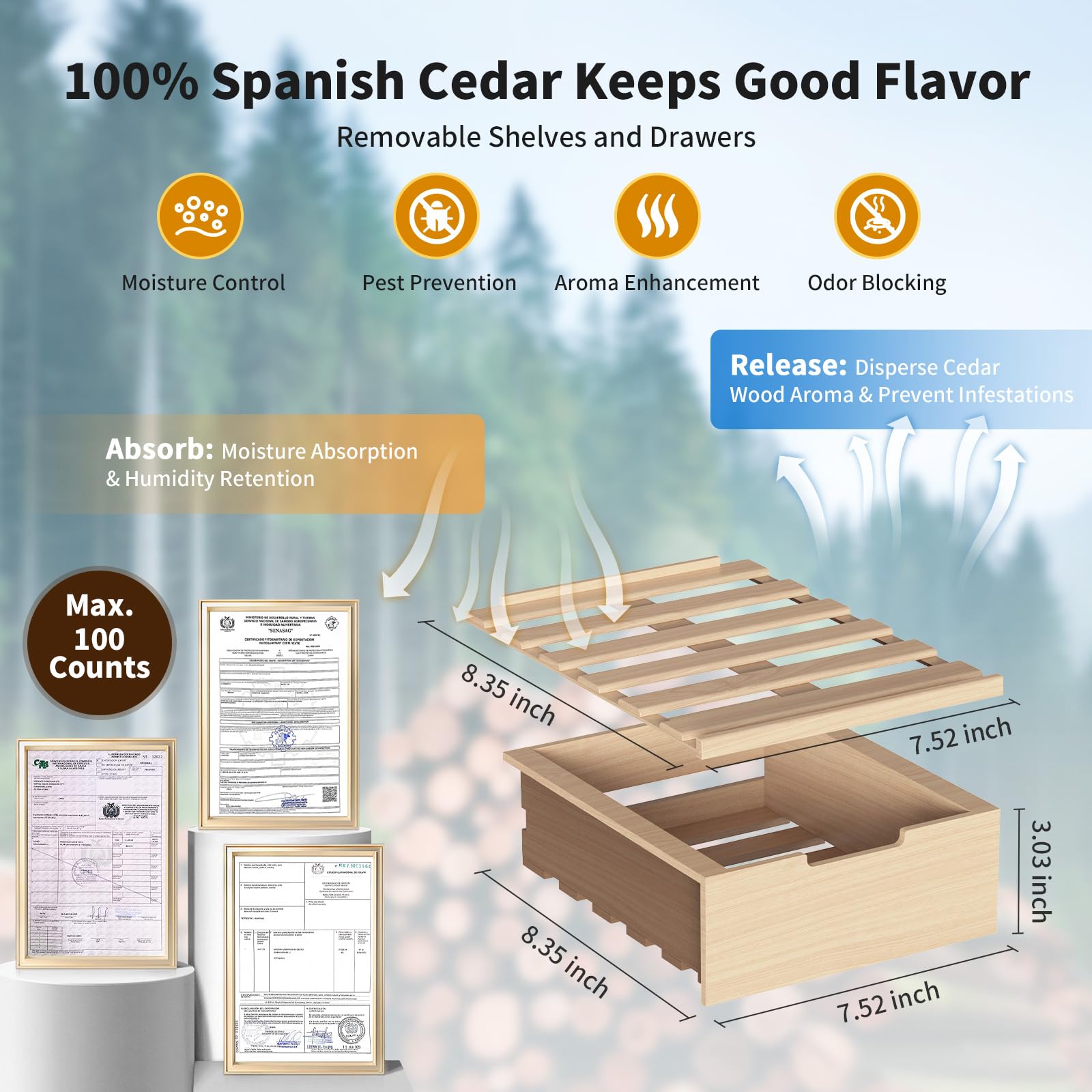 NEEDONE 16L Pro Electric Cigar Humidor with Smart Humidity, Heating & Cooling Control - Spanish Cedar Wood Shelves & Drawer - Holds 100 Cigars - Perfect for Home, Office or Man Cave - Ideal Gift for Men & Cigar Enthusiasts