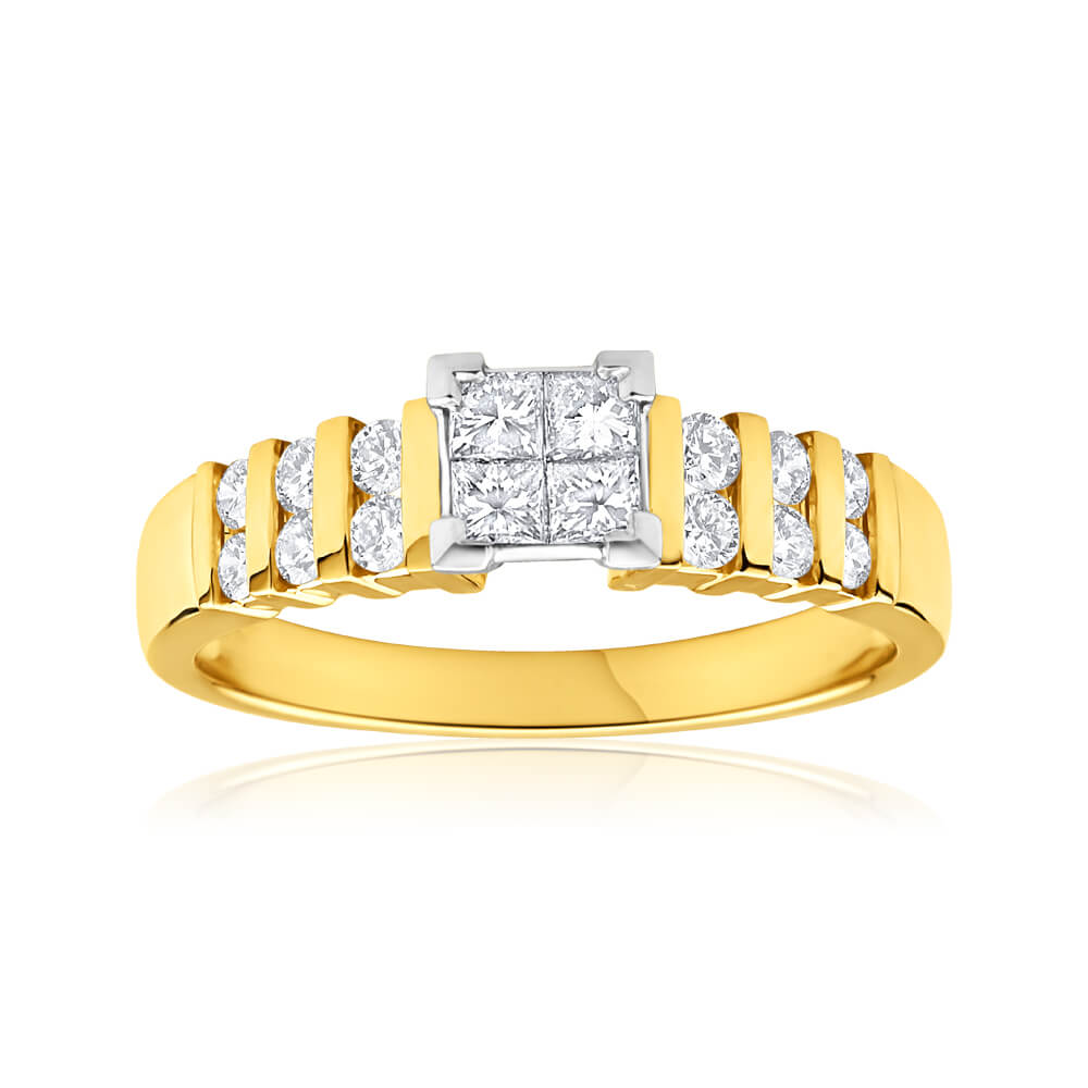 9ct Yellow Gold & White Gold Diamond Ring - 5/8 Carats Genuine Diamond Wedding Band for Women - Perfect for Engagement, Anniversary & Special Occasions