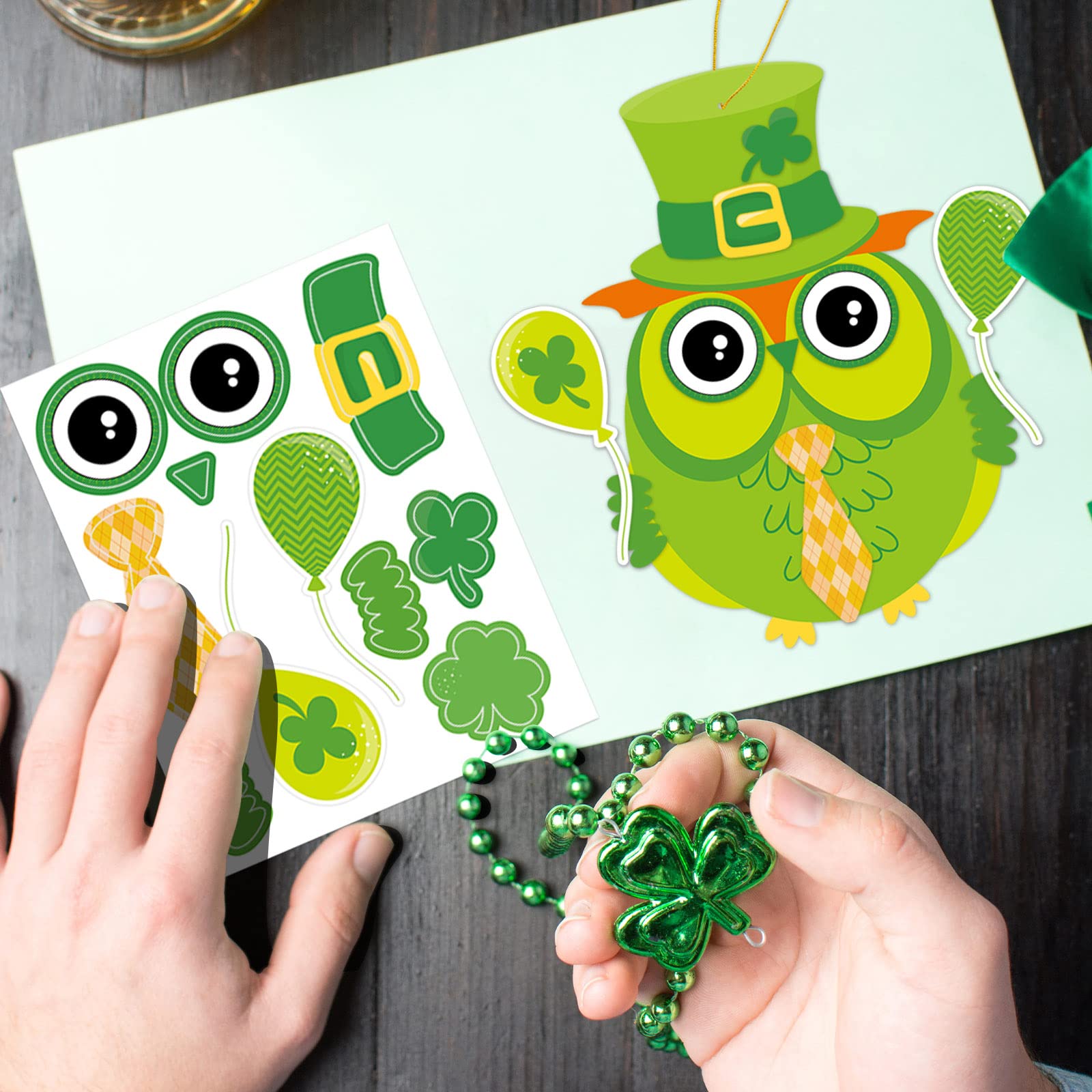 St. Patrick's Day Craft Kit for Kids - 30 Pack DIY Stickers with Leprechauns, Shamrocks & Owls - Fun Party Activities & Classroom Projects for St. Patty's Day Celebrations