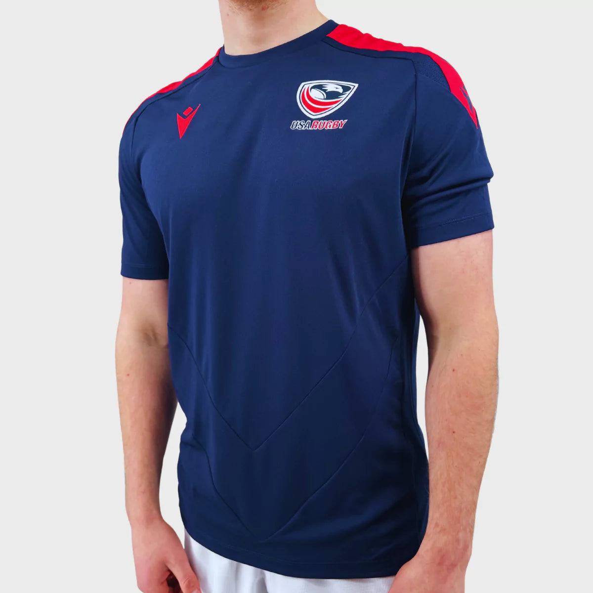 Macron USA Rugby Jersey Polyester T-Shirt - Navy/Red - Breathable & Durable for Rugby Training & Match Play