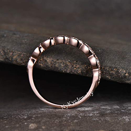 Natural Rainbow Moonstone Ring - Handmade Sterling Silver & Rose Gold Half Eternity Wedding Band | Anniversary Gift for Her | Perfect for Bridal Jewelry, Boho Fashion & Special Occasions