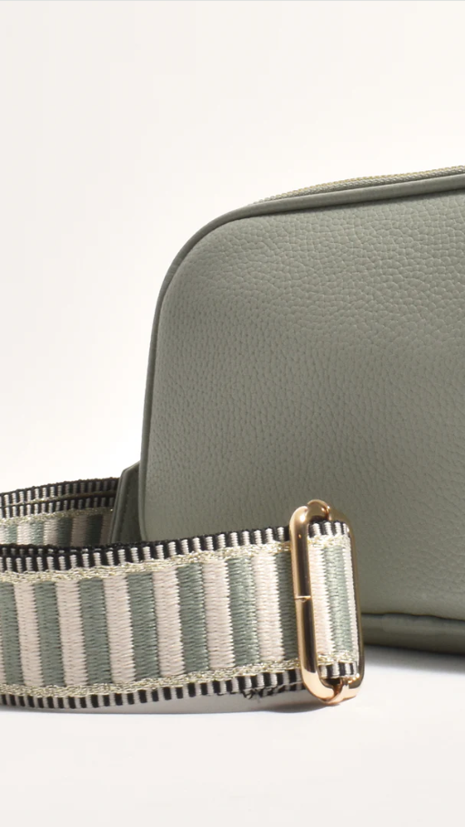 Bella Striped Webbing Camera Bag for DSLR & Mirrorless - Sage Green Crossbody Sling Bag for Travel, Hiking & Everyday Use