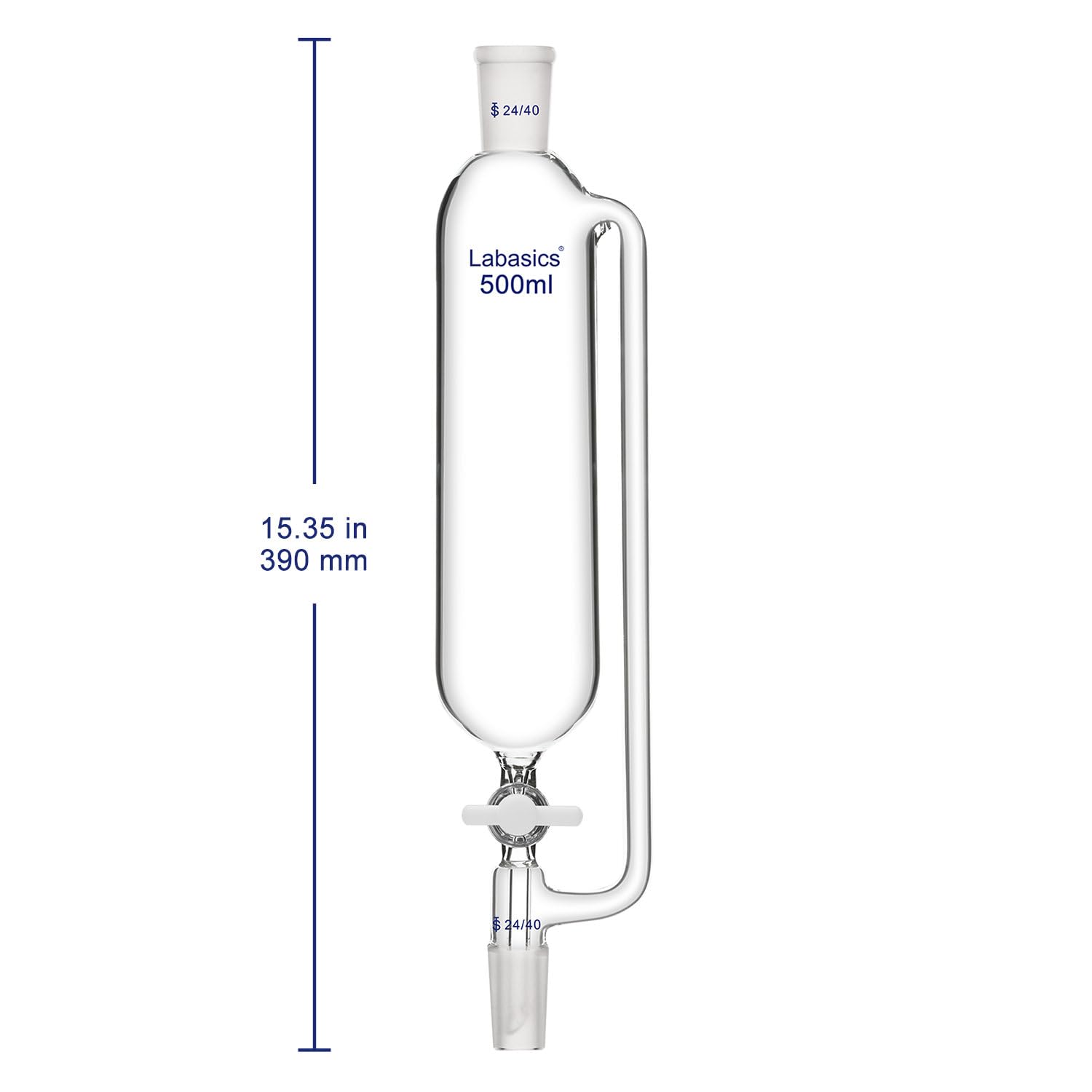 Labasics 500ml Borosilicate Glass Pressure Equalizing Addition Funnel with 24/40 Joint & PTFE Stopcock - Premium Lab Equipment for Chemical Experiments, Distillation & Precise Liquid Transfer