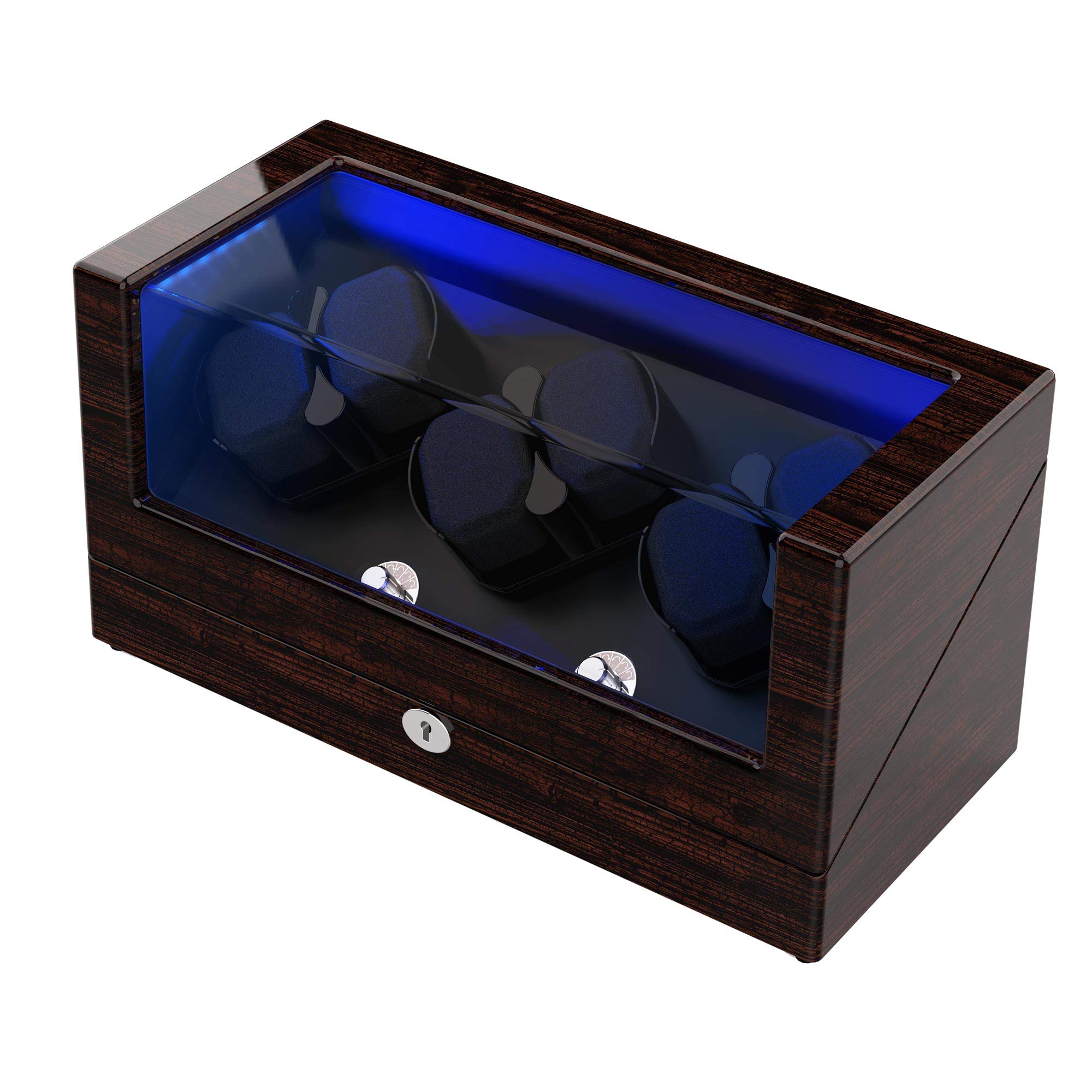 Premium Automatic Watch Winder for Rolex - Japanese Motor, Soft Watch Pillows, Wooden Shell & Blue LED Light - Perfect for Watch Storage, Display & Maintenance (Triple Tree)