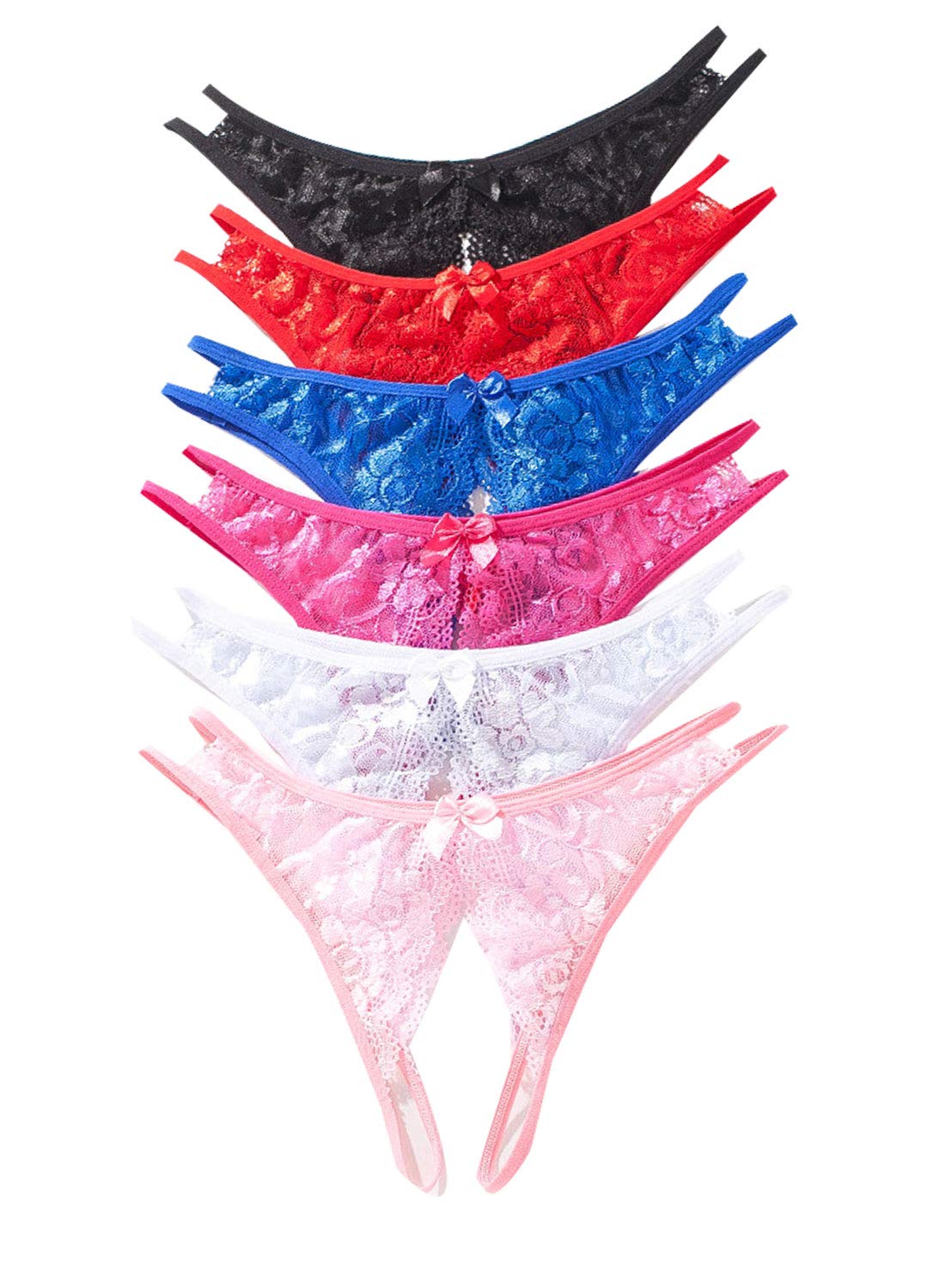 Justgoo Women's Lace G-String Thong Panties - Low Rise T-Back Underwear (1-5 Pack) for Date Night, Bridal Lingerie & Sensual Wear