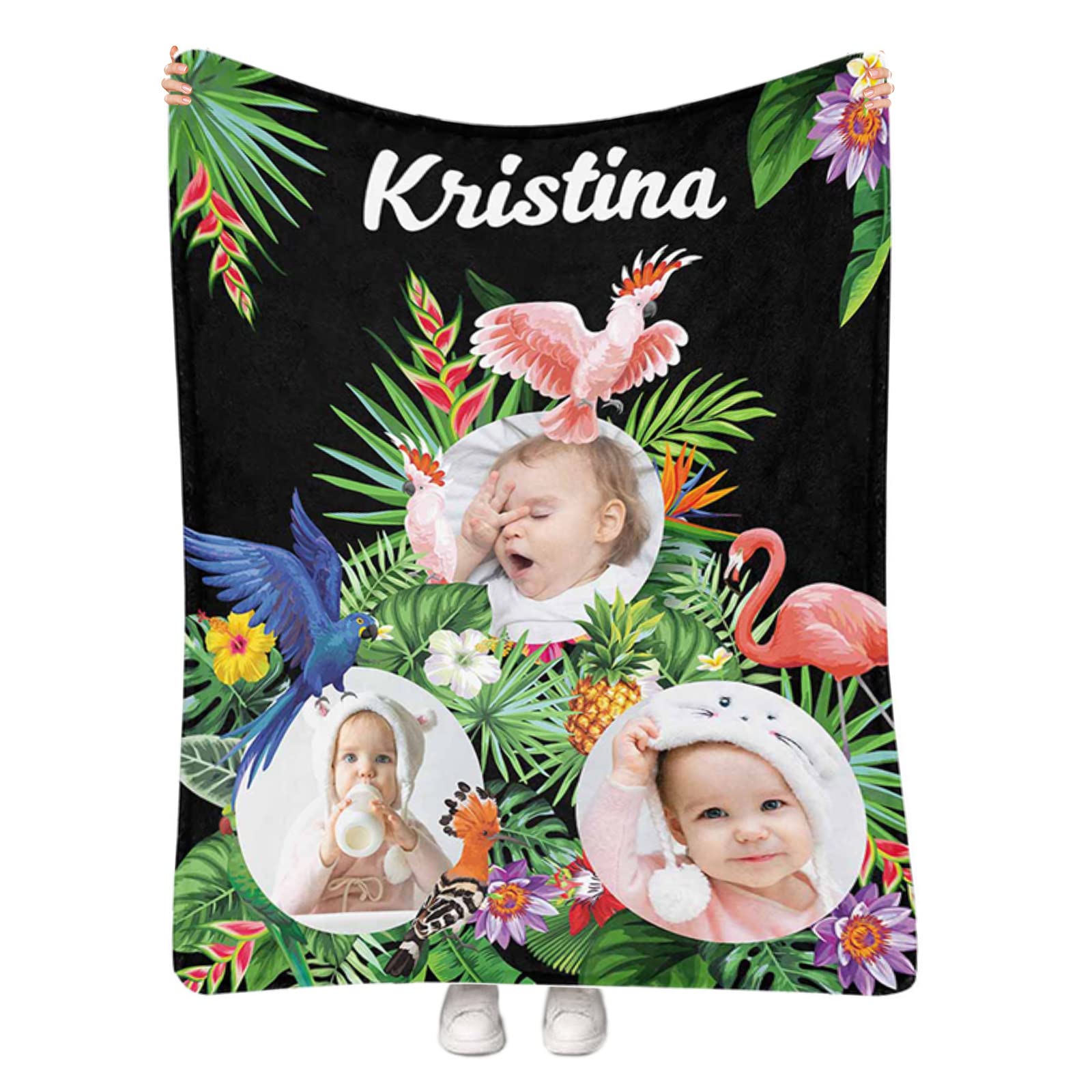 **Personalized Baby Blanket for Girls - Custom Name & Photo Fleece Throw Blanket - Soft 30