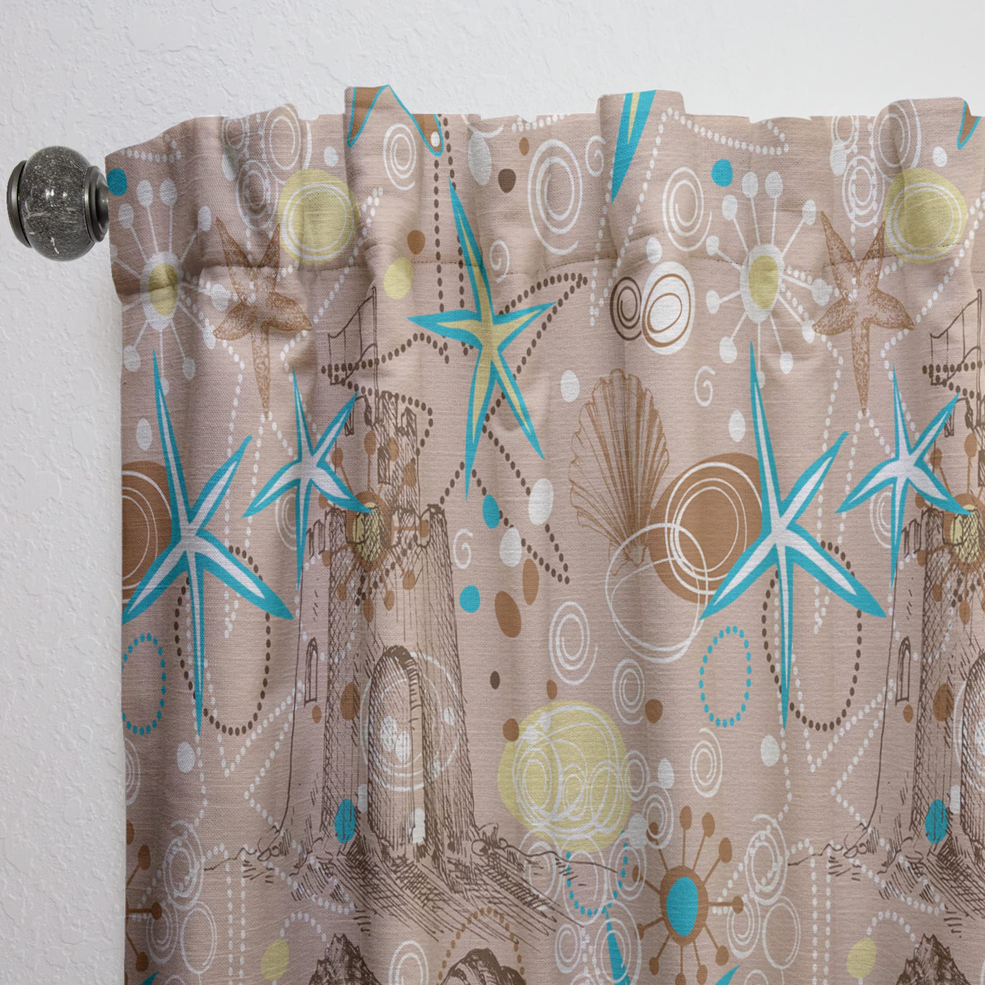 DesignQ Thermal Insulated Beach Themed Curtains with Shells & Sea Stars - Single Panel 52x108 - Perfect for Bedroom & Living Room - Create Coastal Vibes & Energy Efficiency