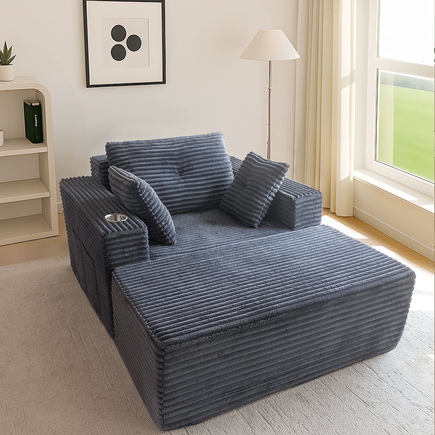 MAXYOYO 65x49 Oversized Chaise Lounge Sofa - Ultra Comfortable Cloud Couch with 3 Pillows, Dark Grey - Perfect for Living Room, Bedroom & Home Office Relaxation