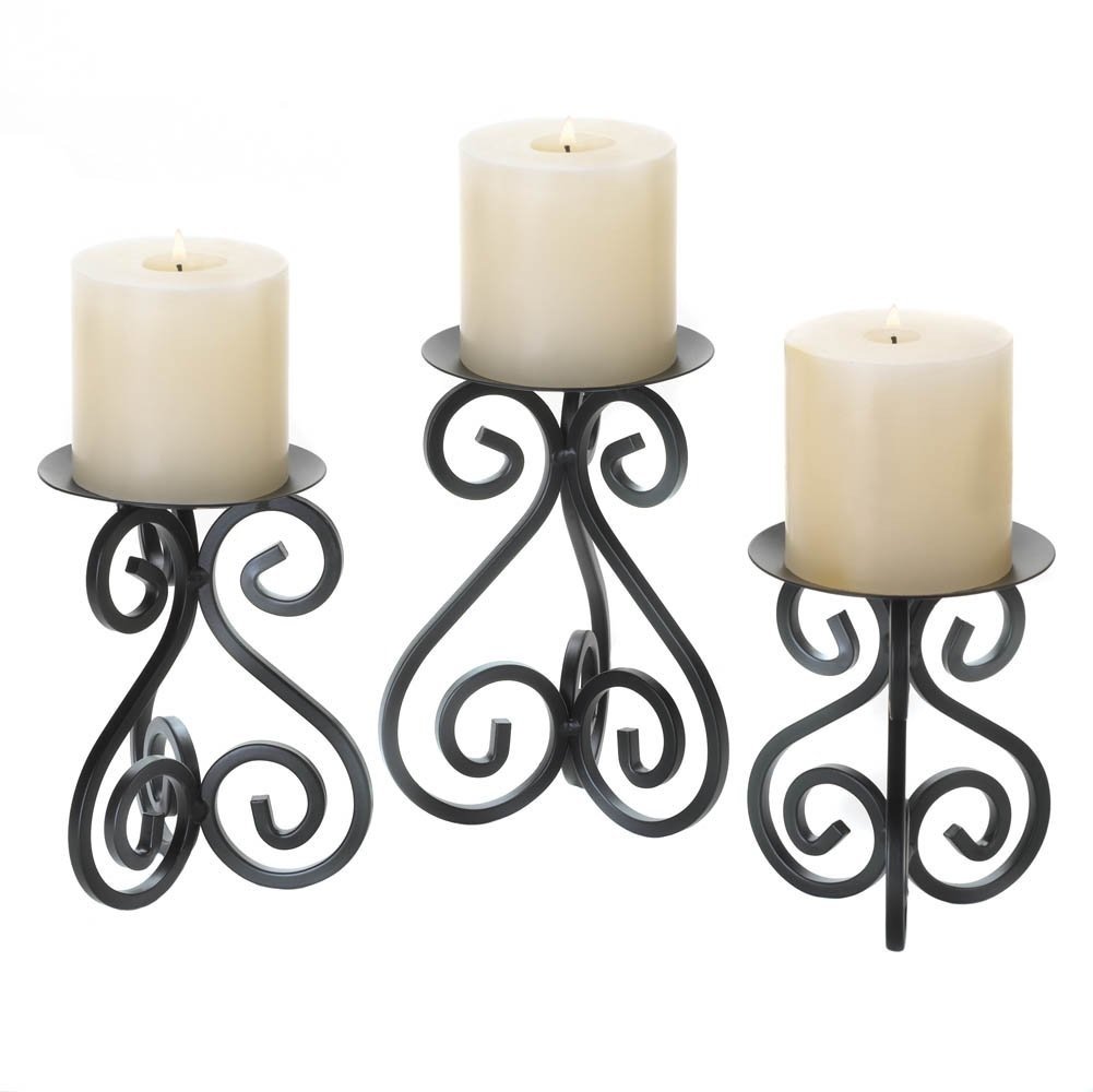 Iron Standing Candle Holders Set of 3 - Decorative Metal Candle Stands for Table Centerpiece, Wedding Decor, Home & Garden Lighting Accessories