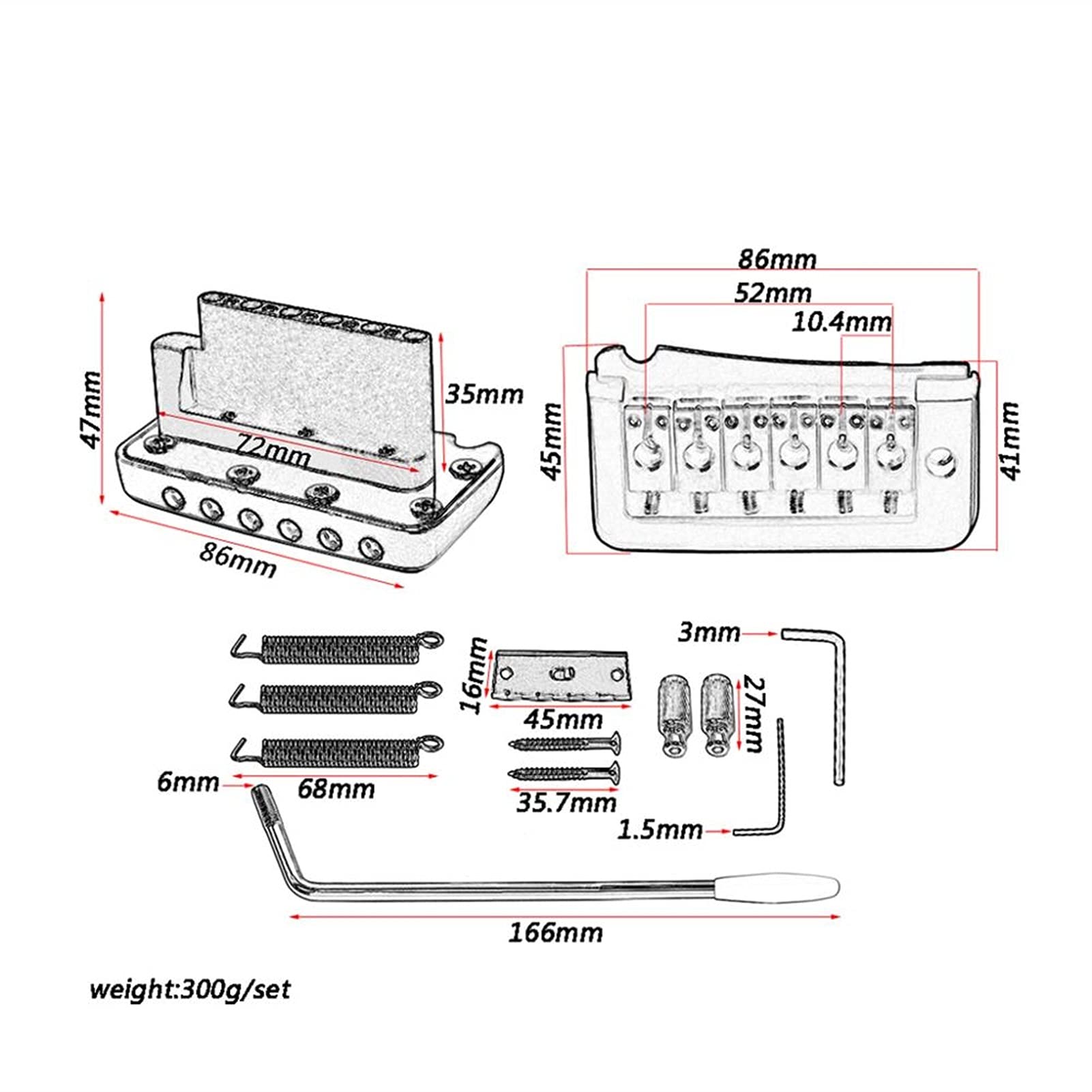Electric Guitar Tremolo Bridge - Single Locking System for 6 String Electric Guitars (Chrome) | Perfect for Rock, Metal & Blues Performances
