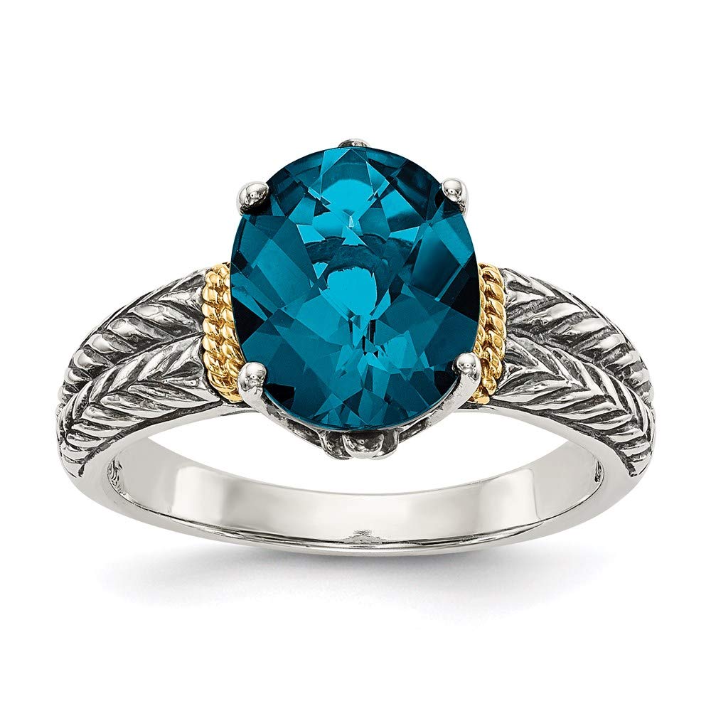 925 Sterling Silver & 14K Yellow Gold London Blue Topaz Ring for Women - Elegant Fine Jewelry Gift for Her, Anniversary, Birthday & Special Occasions