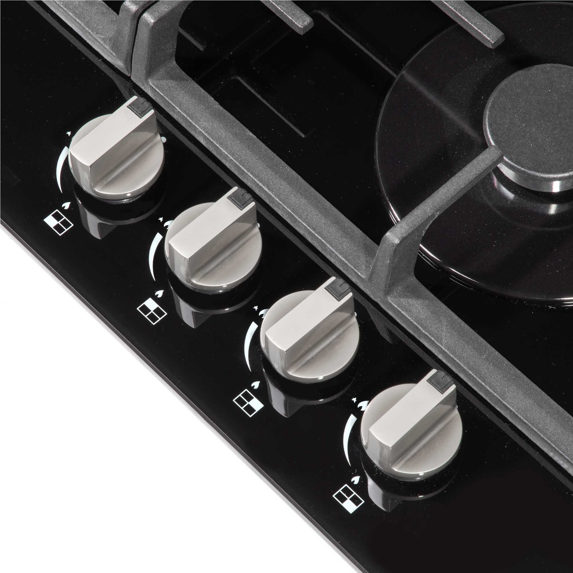 Baridi 60cm Built-In Gas on Glass Hob - 4 Burner with Cast Iron Pan Supports, Black Glass - Perfect for Modern Kitchens & Home Cooking (Model DH226)