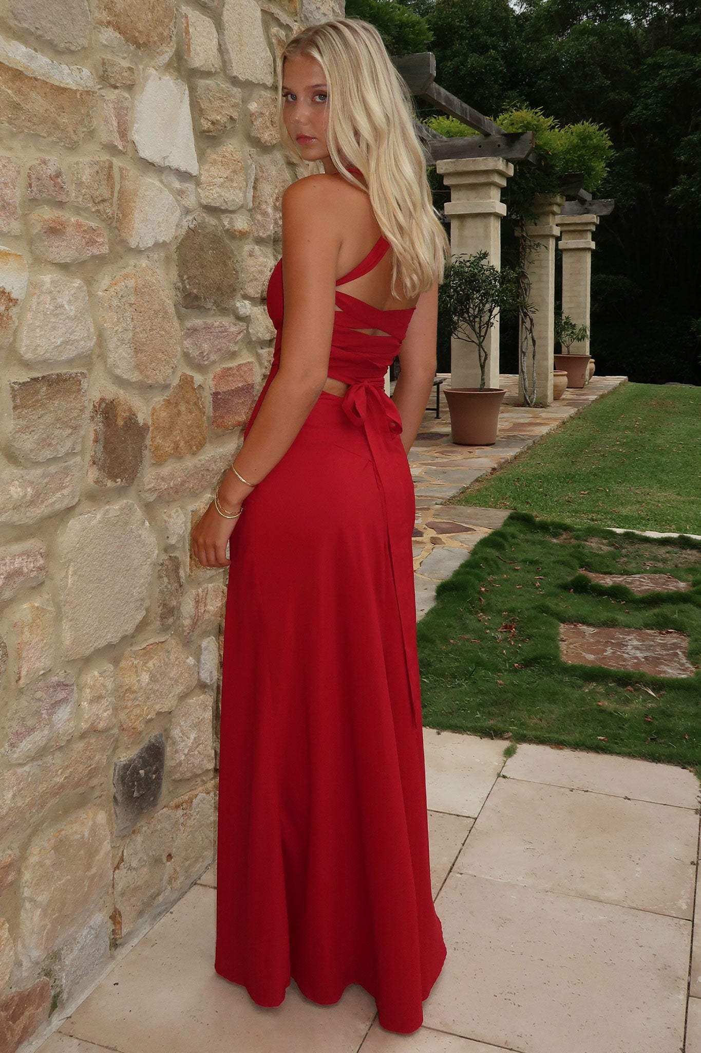 Alara Burgundy Dress for Women - Elegant A-Line Flowy Midi Dress with V-Neck & Long Sleeves | Perfect for Weddings, Parties, Office Wear & Special Occasions