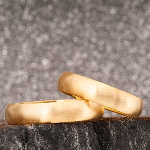 4mm 14K Gold Plated Wedding Ring Set - Matching Couple Bands for Him & Her - Personalized Engraved Silver Wedding Rings - Perfect for Anniversaries, Engagements & Romantic Gifts