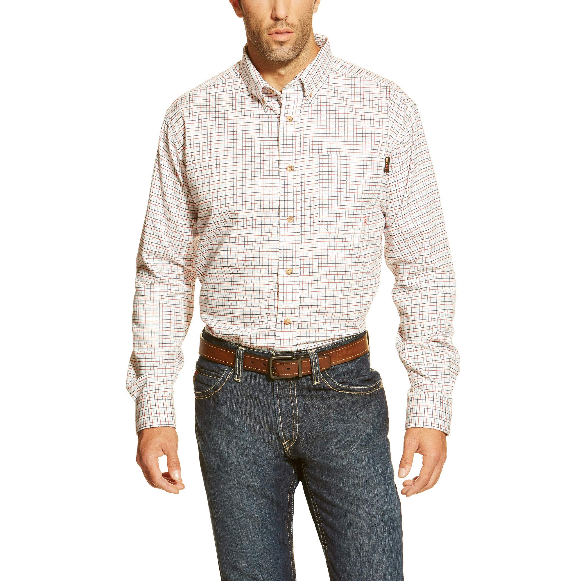 Ariat Flame Resistant Big & Tall Men's Button Down Shirt - White Multi, Medium - Durable Workwear for Construction & Outdoor Jobs