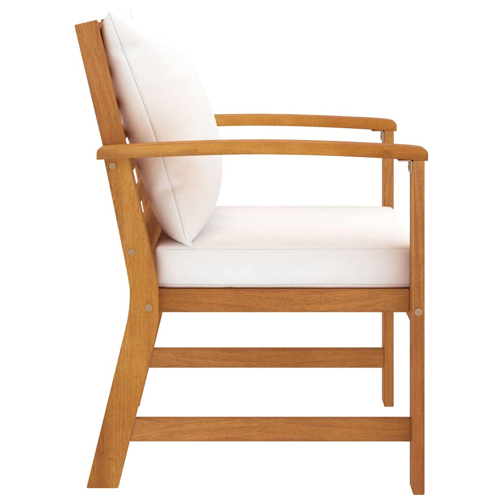 2-Piece Acacia Wood Garden Chairs with Cream Cushions - Outdoor Patio, Balcony & Backyard Armchairs for Relaxing & Lounging