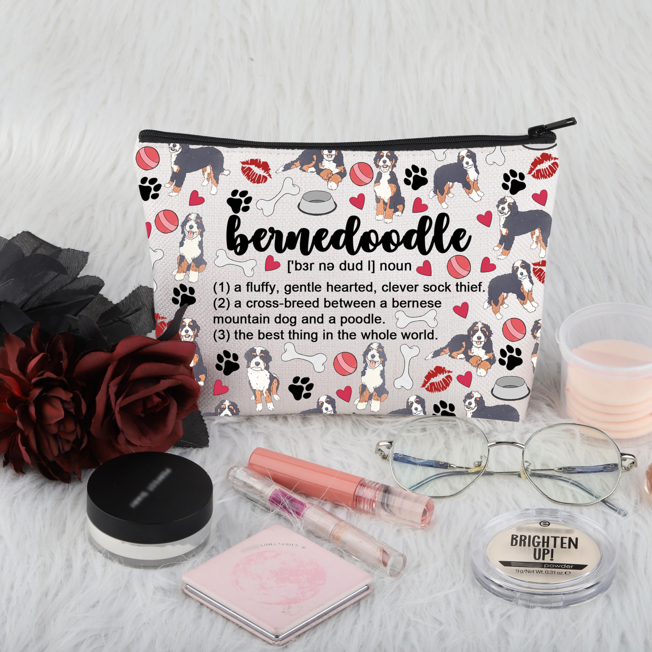 PWHAOO Bernese Mountain Dog Lover Gift - Bernedoodle Definition Makeup Bag for Dog Moms | Travel Cosmetic Pouch for Bernese Mountain Dog Owners | Perfect for Dog Shows, Grooming & Travel Accessories