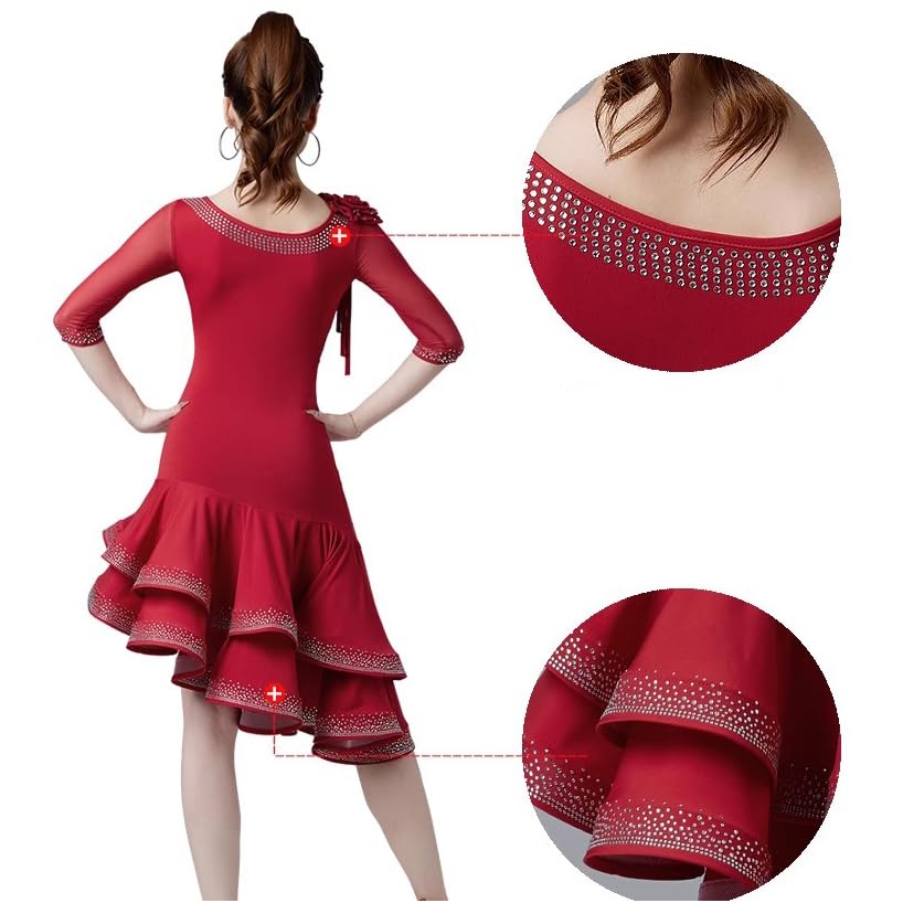 Latin Dance Dresses for Women - Professional Cha Cha & Salsa Performance Costume with Fishbone Skirt | Perfect for Ballroom, Waltz Practice & Dance Competitions
