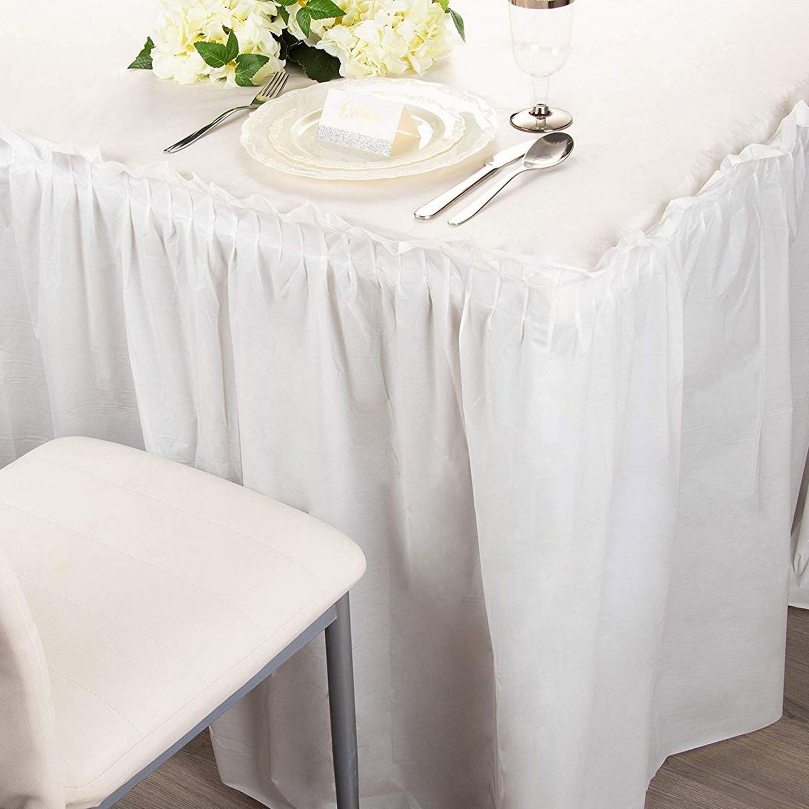 Juvale 6 Pack White Disposable Plastic Table Skirts for Rectangle Tables - 29
