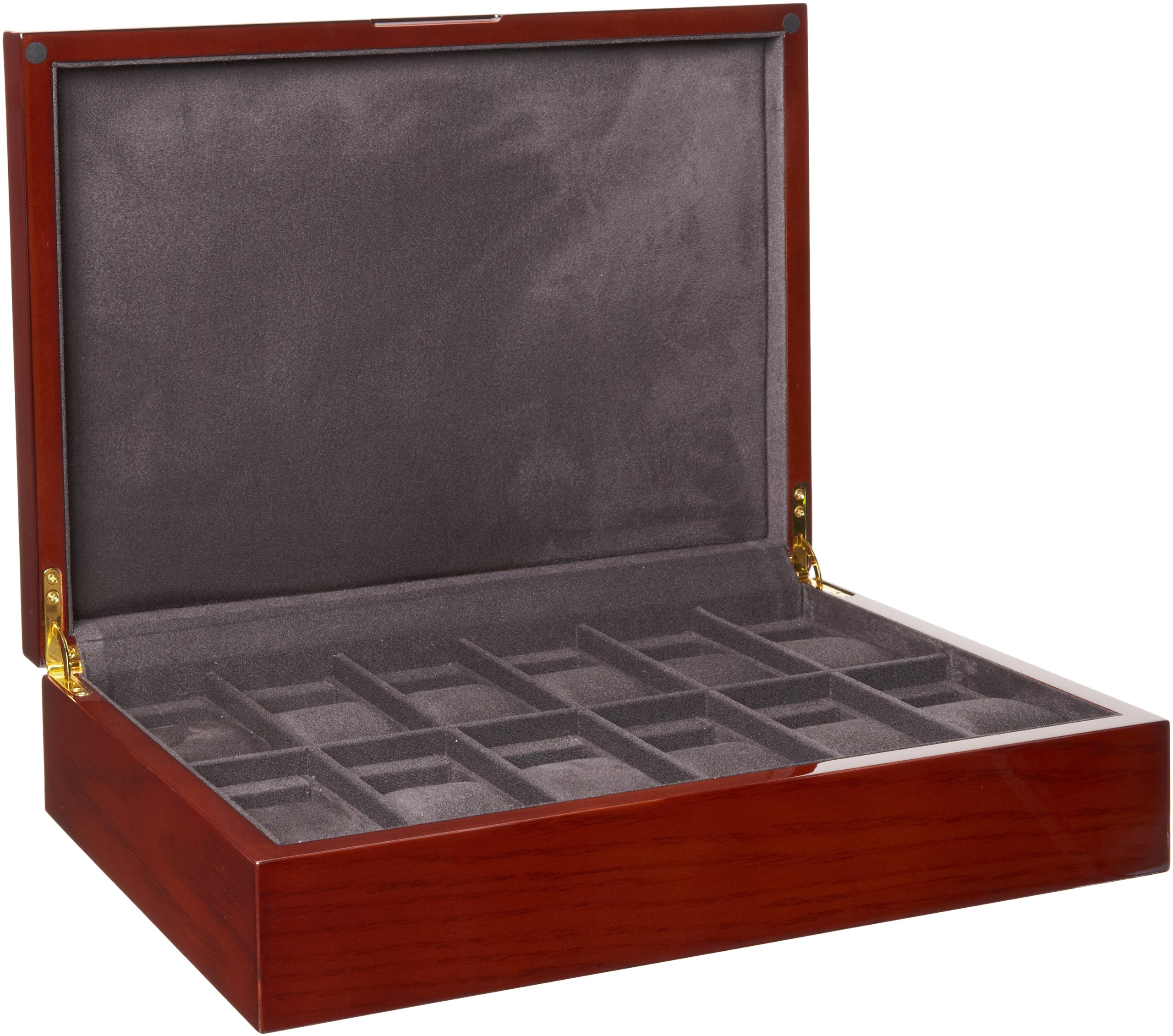 Premium Mahogany Wood Watch Box - Holds 12 Watches with Soft Microfiber & Charcoal Suede Interior | Luxury Watch Organizer for Men & Women | Perfect for Travel, Home Display & Watch Collection Storage
