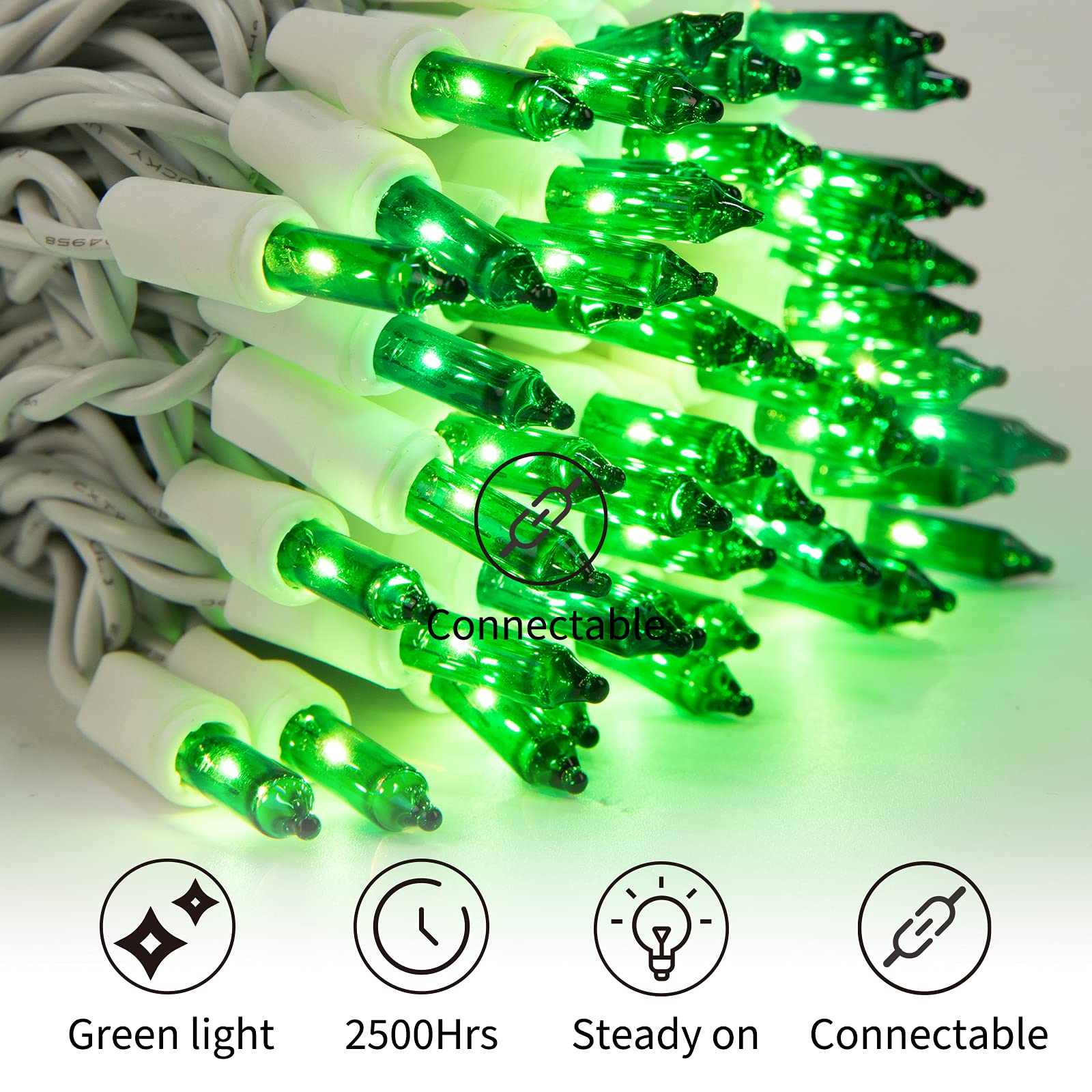 St. Patrick's Day Mini String Lights - 100 LED Green Fairy Lights, 27ft Waterproof Outdoor/Indoor Decor with White Wire & Detachable Bulbs - Perfect for Party, Patio, Christmas & Holiday Decorations