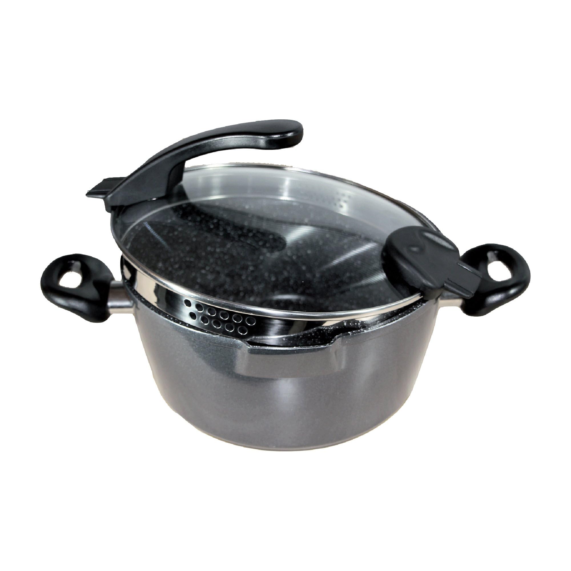 28cm Future Induction-Compatible Cooking Pot with Glass Sieve Lid - Perfect for Boiling, Steaming & Healthy Cooking on Induction Stovetops
