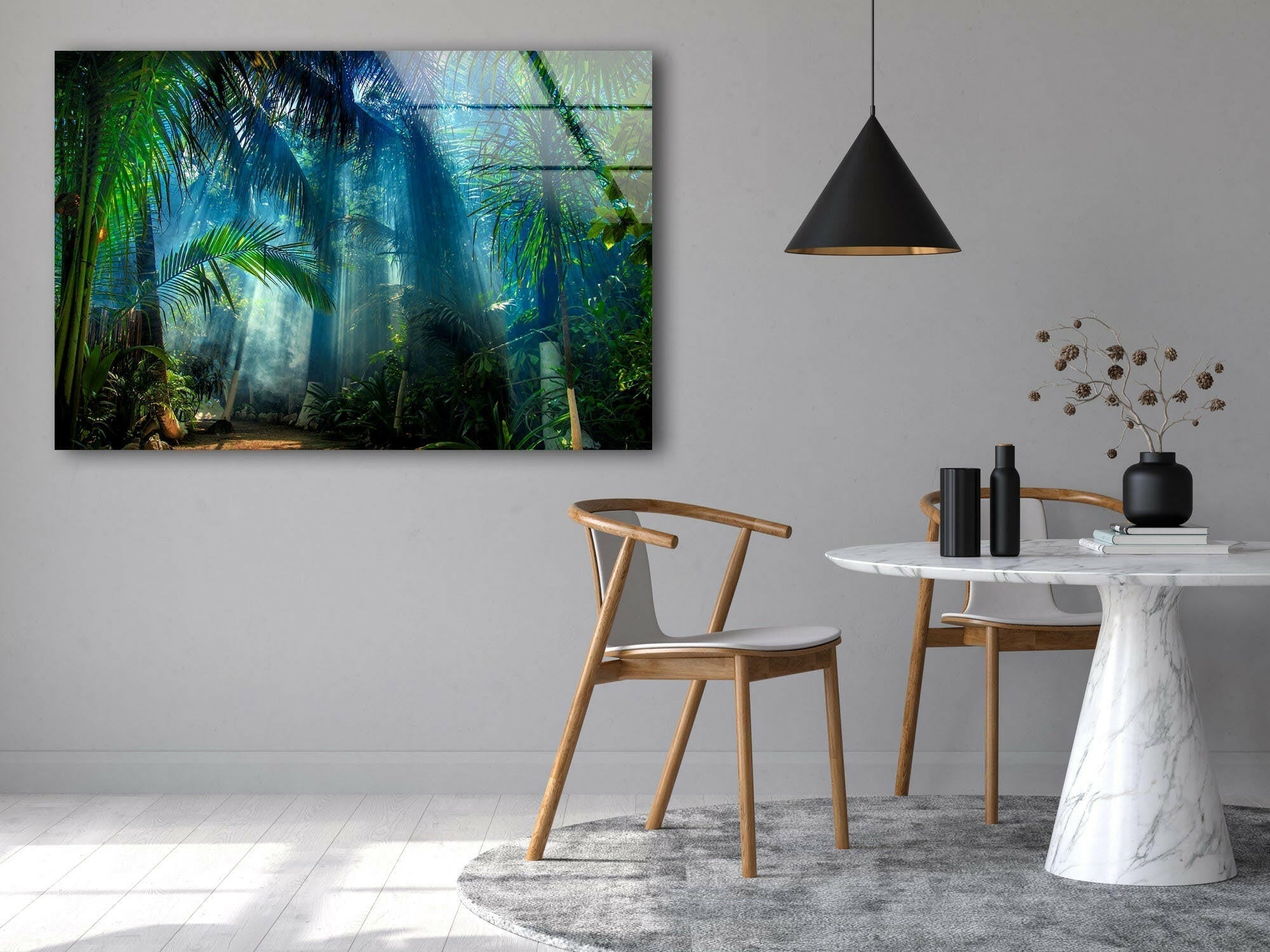 Amazon Rainforest Glass Wall Art - Handmade Nature Inspired Decor for Living Room, Bedroom & Office - Stunning Tropical Forest Scenery for Home & Office Decor