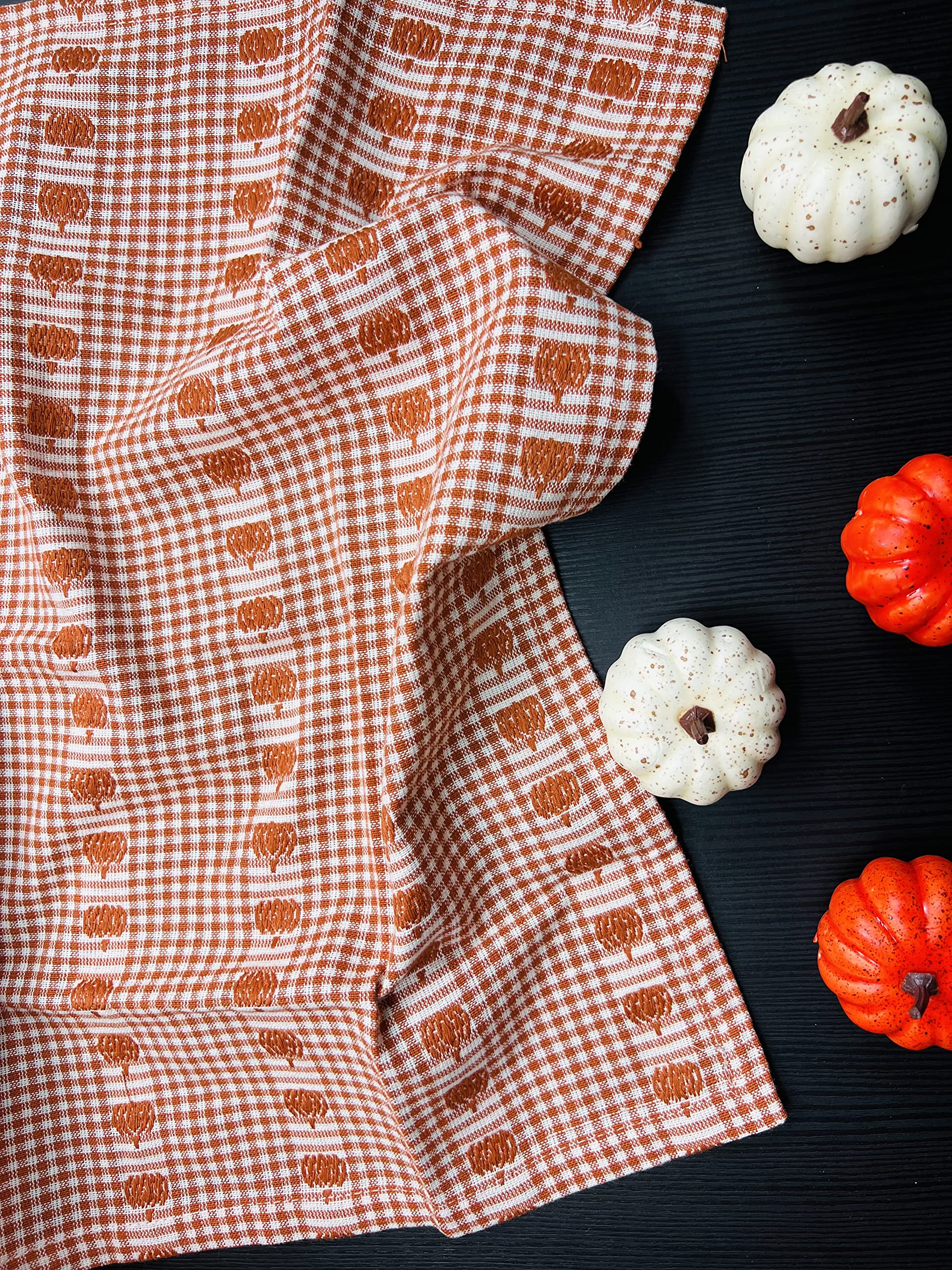 12-Pack Orange Checkered Cotton Dinner Napkins | Eco-Friendly, Washable & Reusable Fabric Napkins for Kitchen, Dining Table & Halloween Parties | Soft Linen Napkin Set for Everyday Meals, Special Occasions & Holiday Decor