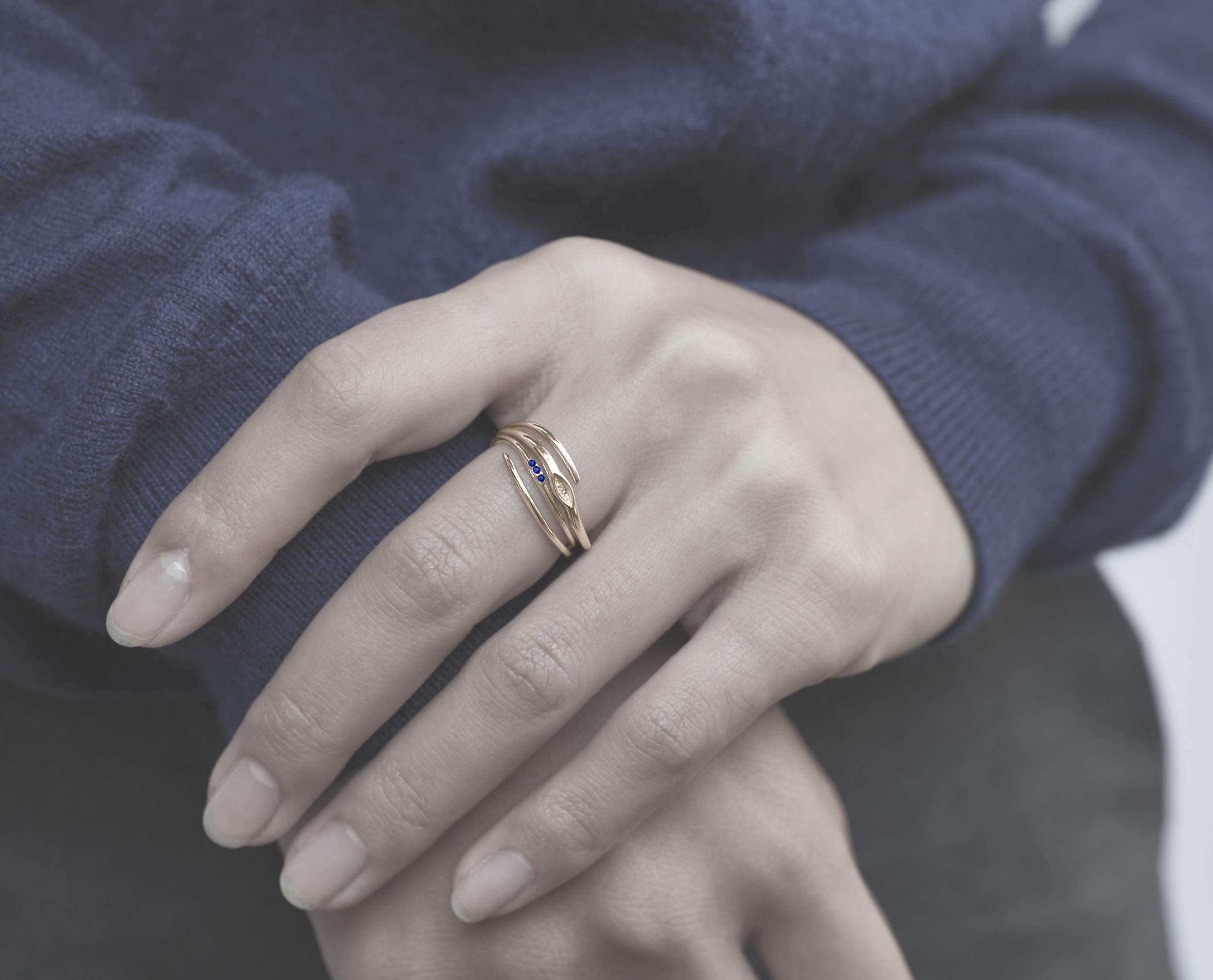 Majade 14K Gold Blue Sapphire Ring – September Birthstone, Unique Wedding & Engagement Ring for Women, Elegant Promise Ring for Special Occasions