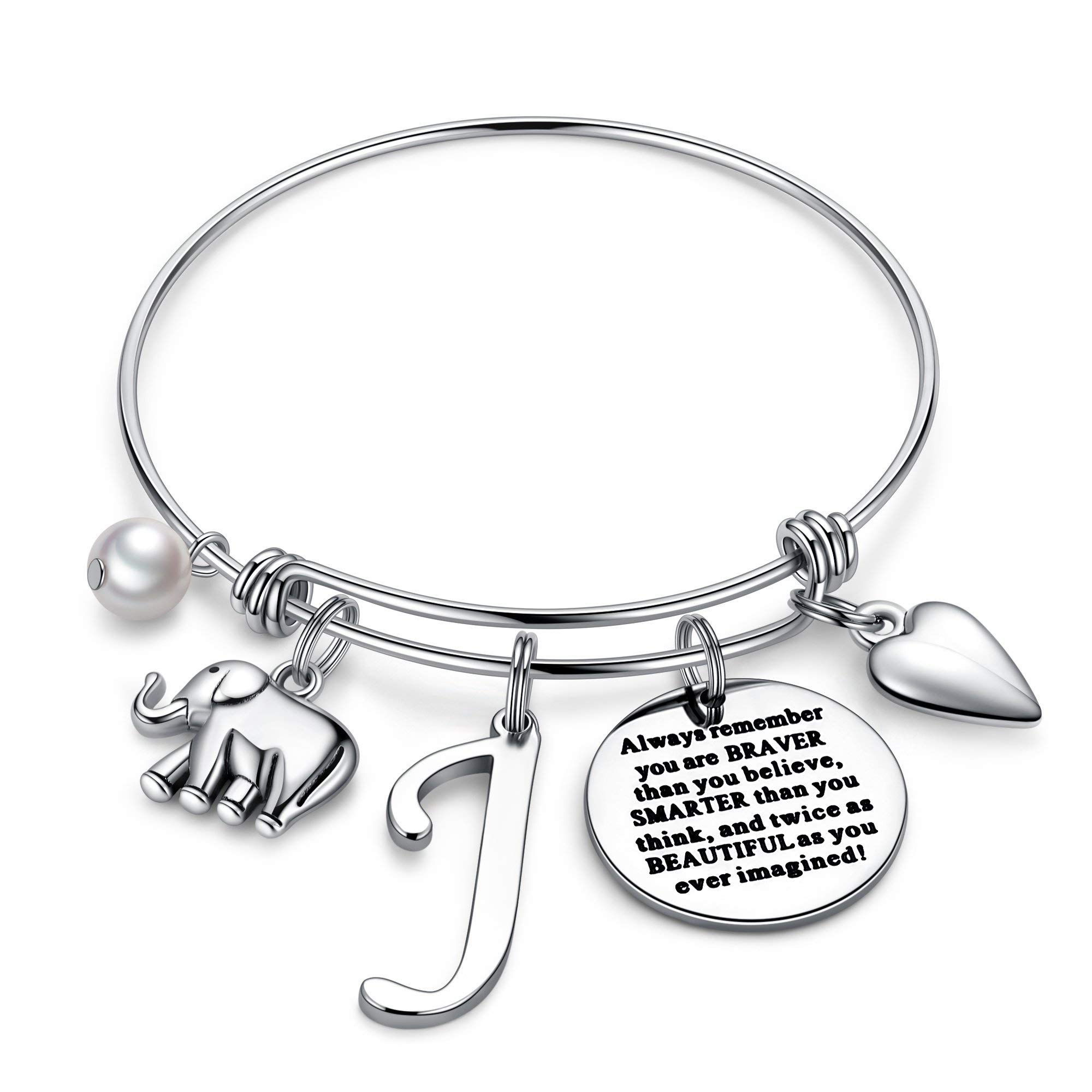 Ursteel Dainty Initial Elephant Charm Bracelet for Women & Girls - Personalized Inspirational Jewelry Gift for Mom, Daughter, Friends Birthday - Perfect for Everyday Wear & Special Occasions