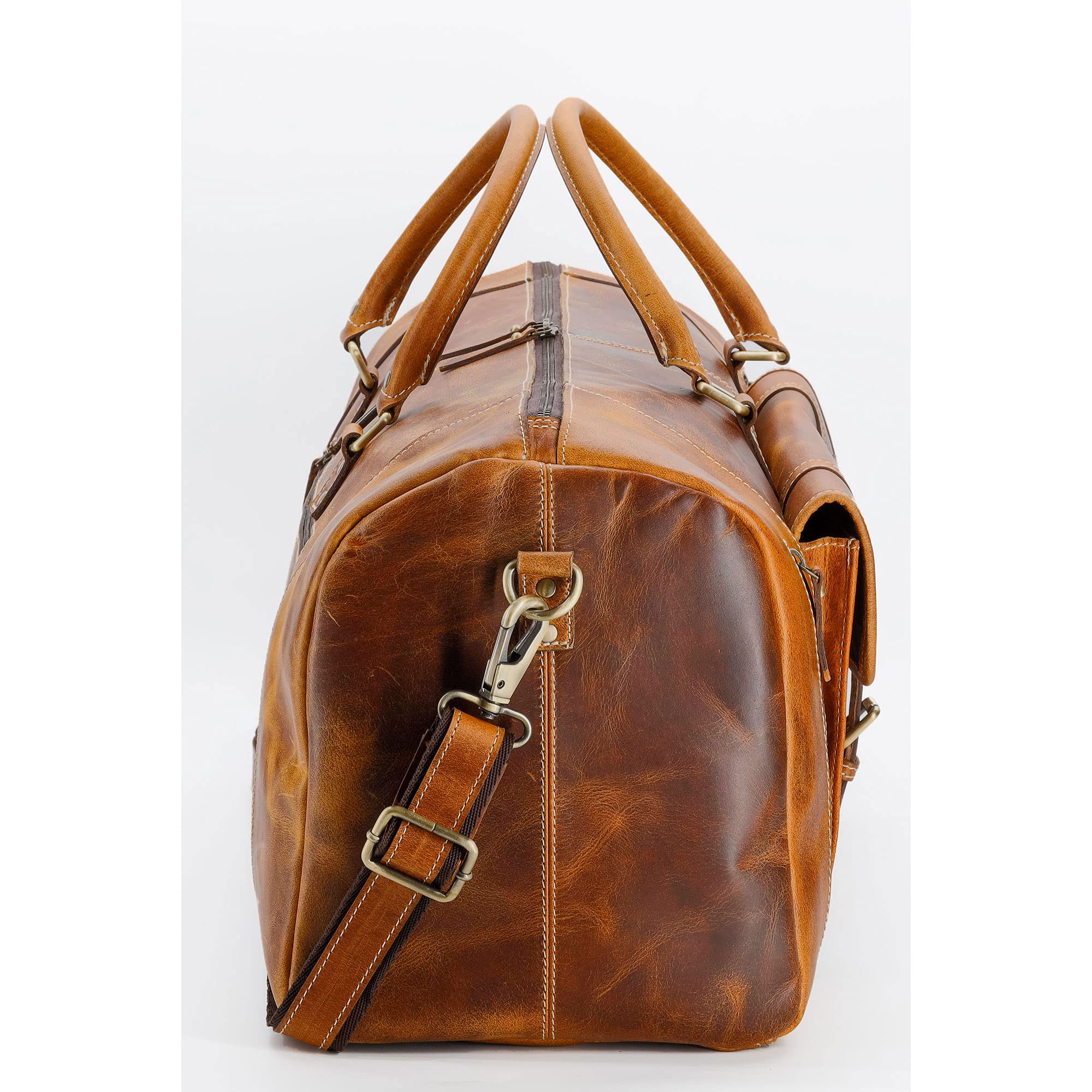 Premium Full Grain Leather Duffel Bag for Men & Women - 24 Inch Tan Travel, Gym & Overnight Weekender Bag - Durable Carryall for Sports, Business Trips & Weekend Getaways
