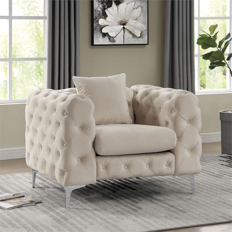 Furniture of America Mayir Contemporary Fabric Tufted Chair - Beige Modern Accent Chair for Living Room, Bedroom & Office Seating