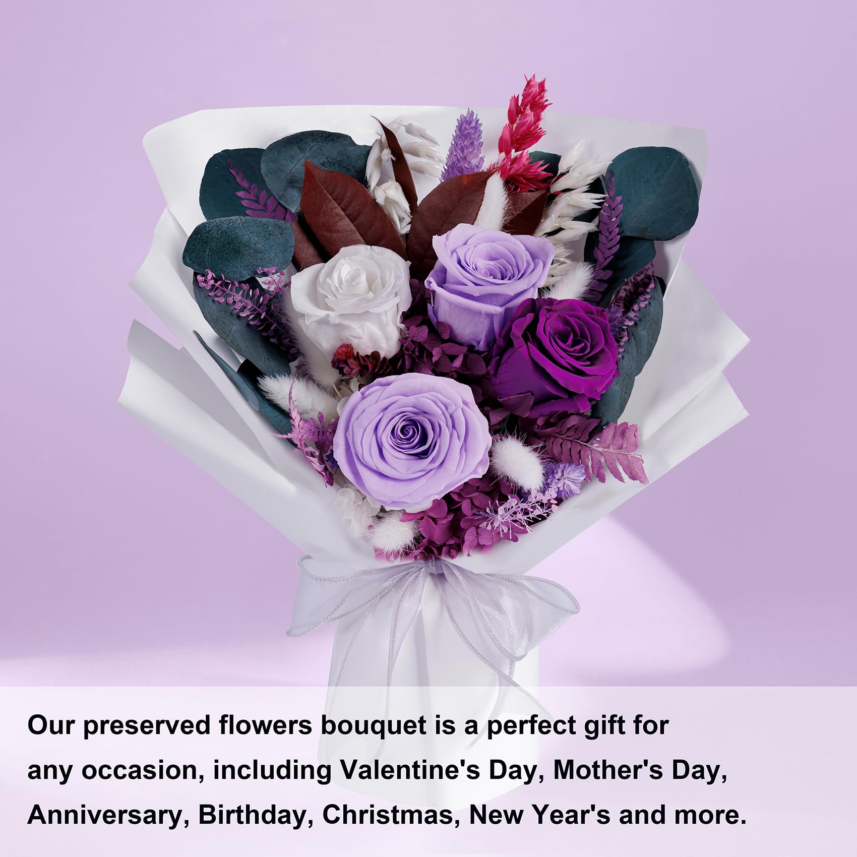 Preserved Purple Roses Bouquet - Luxury Birthday & Mother's Day Gift for Women, Wife & Mom - Long-Lasting Flower Delivery for Special Occasions | Perfect for Anniversaries, Valentine's Day & Home Decor