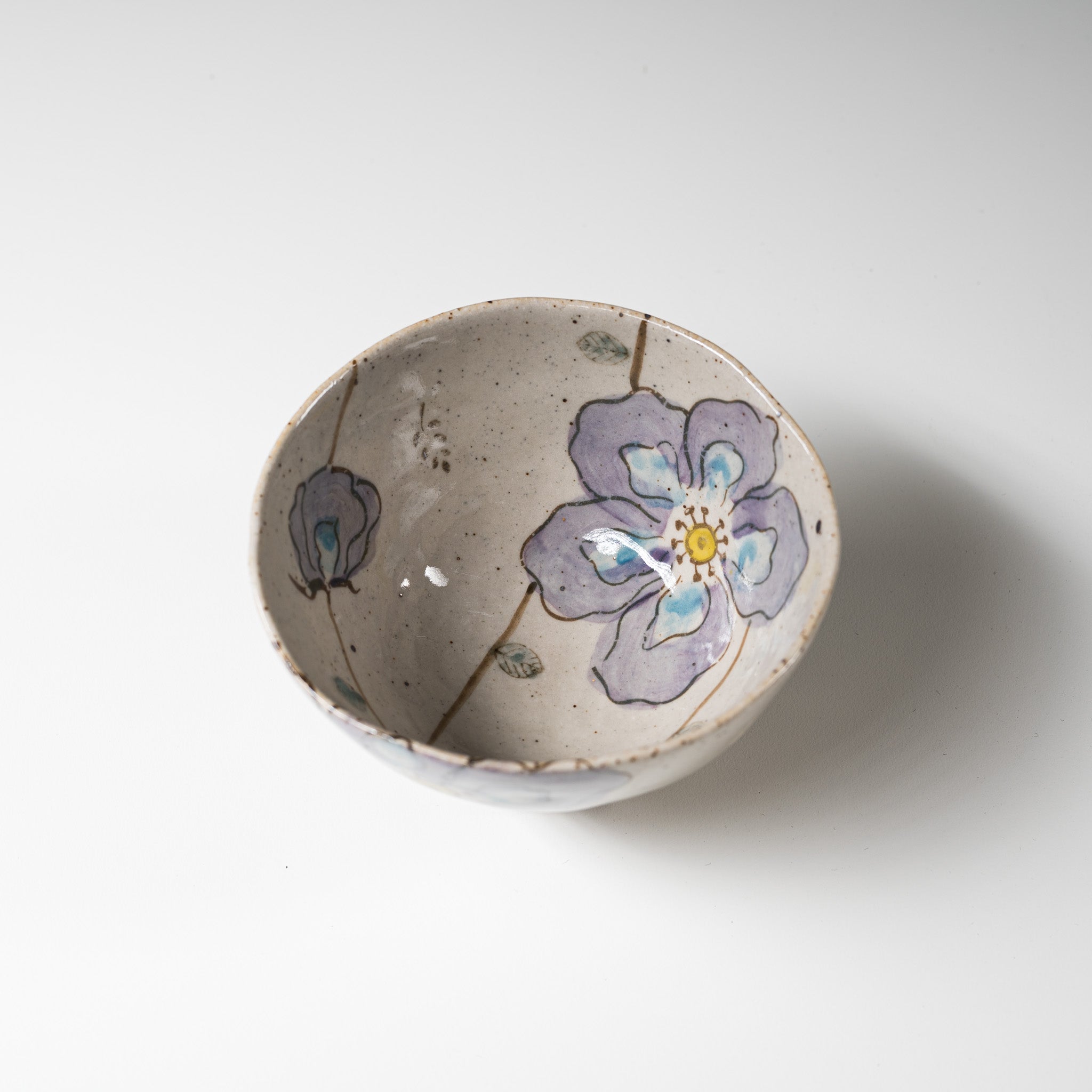 Mino Ware Wildflowers Rice Bowl - Handmade Ceramic Japanese Tea Bowl in Blue - Perfect for Matcha, Sushi & Asian Dining