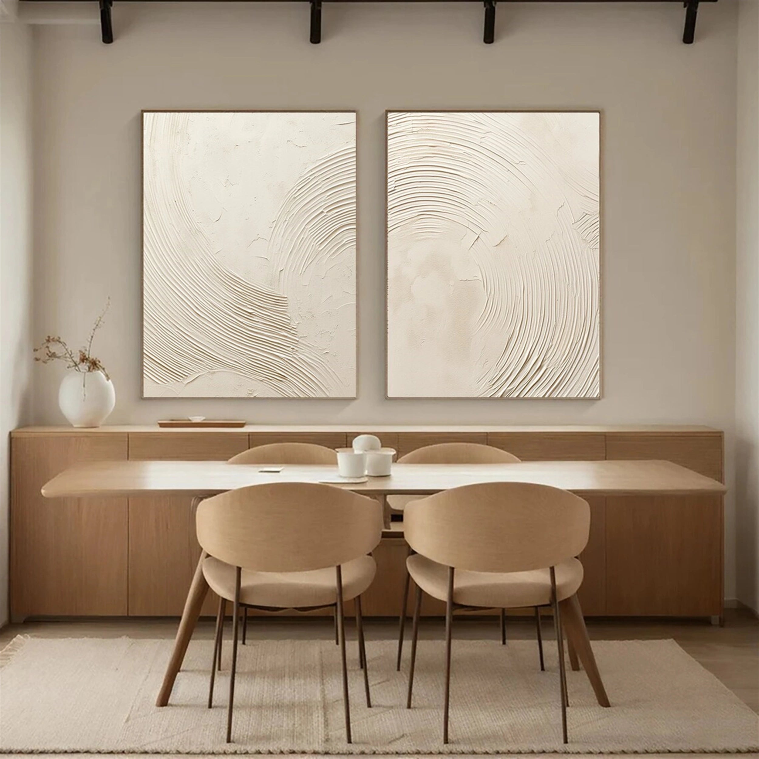 Abstract Beige & Brown Wall Art Set of 2 Paintings - Modern Home Decor for Living Room, Bedroom & Office #BB067