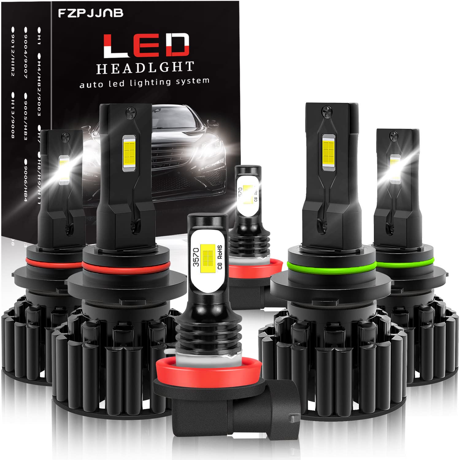 HONDA ACCORD (2006-2012) LED Headlight Bulbs - 9005/HB3 High Beam & 9006/HB4 Low Beam & H11 LED Fog Lights - 500% Brighter 6500K Cool White - Plug and Play Headlamps - Pack of 6 - Perfect for Night Driving & Foggy Conditions