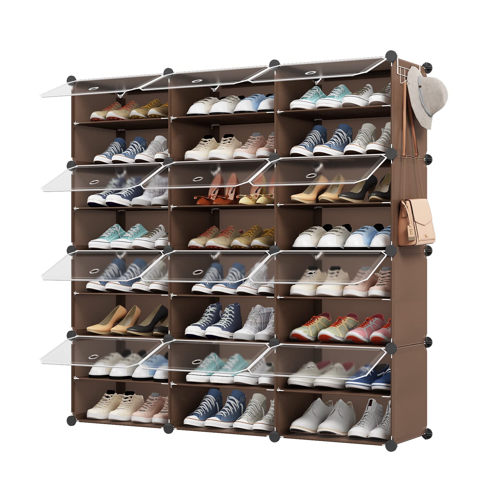 MAGINELS 48-Pair Expandable Shoe Rack Organizer - Free Standing Stackable Shoe Storage Cabinet for Entryway, Hallway & Closet - Space Saving Shoe Shelf for Home Organization (Brown) | Perfect for Small Spaces, Apartments & Dorm Rooms