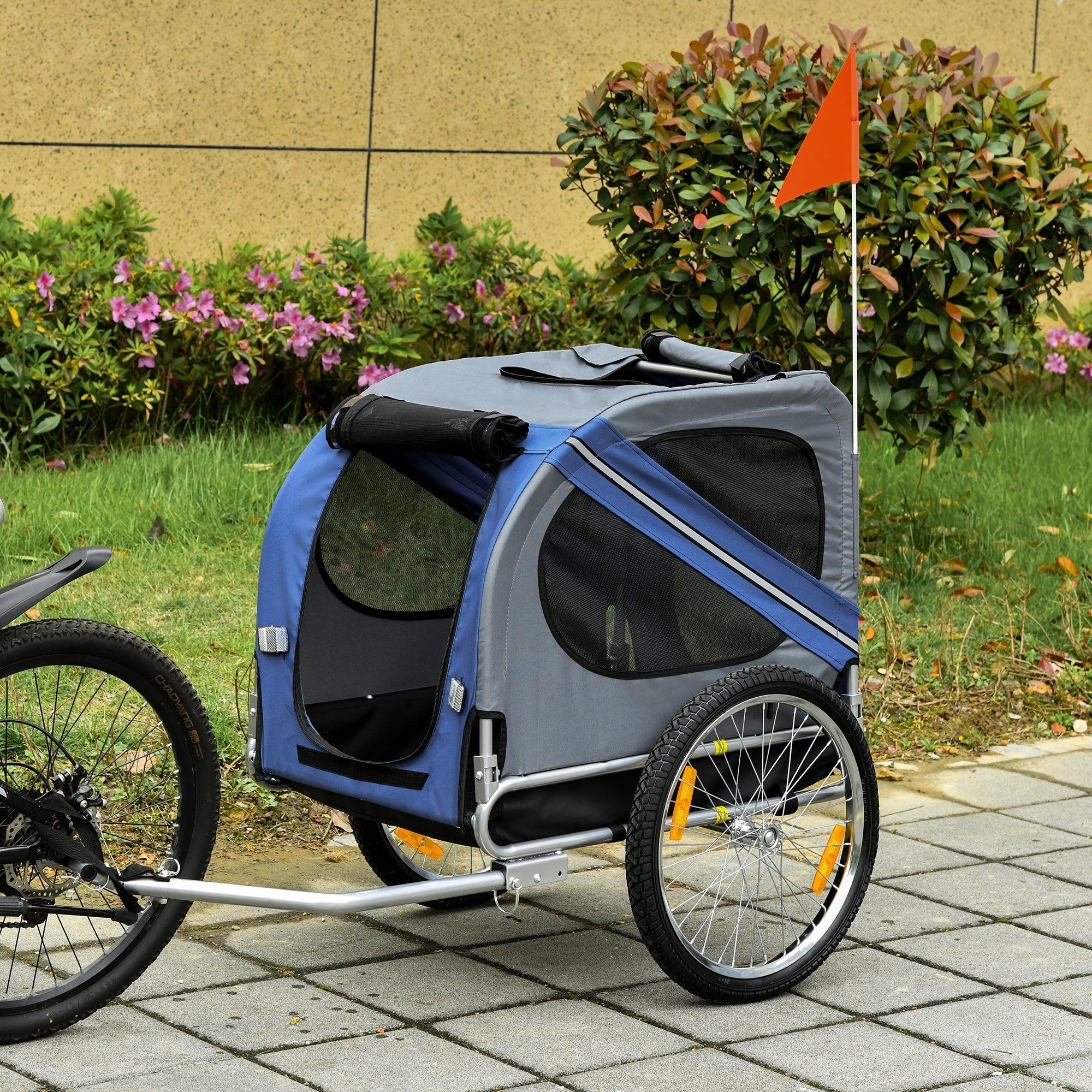 Premium Dog Bike Trailer - Heavy Duty Pet Bicycle Wagon with 3 Entry Points, Large Off-Road Wheels & Mesh Screen - Blue/Grey - Perfect for Outdoor Adventures, Camping & Beach Trips