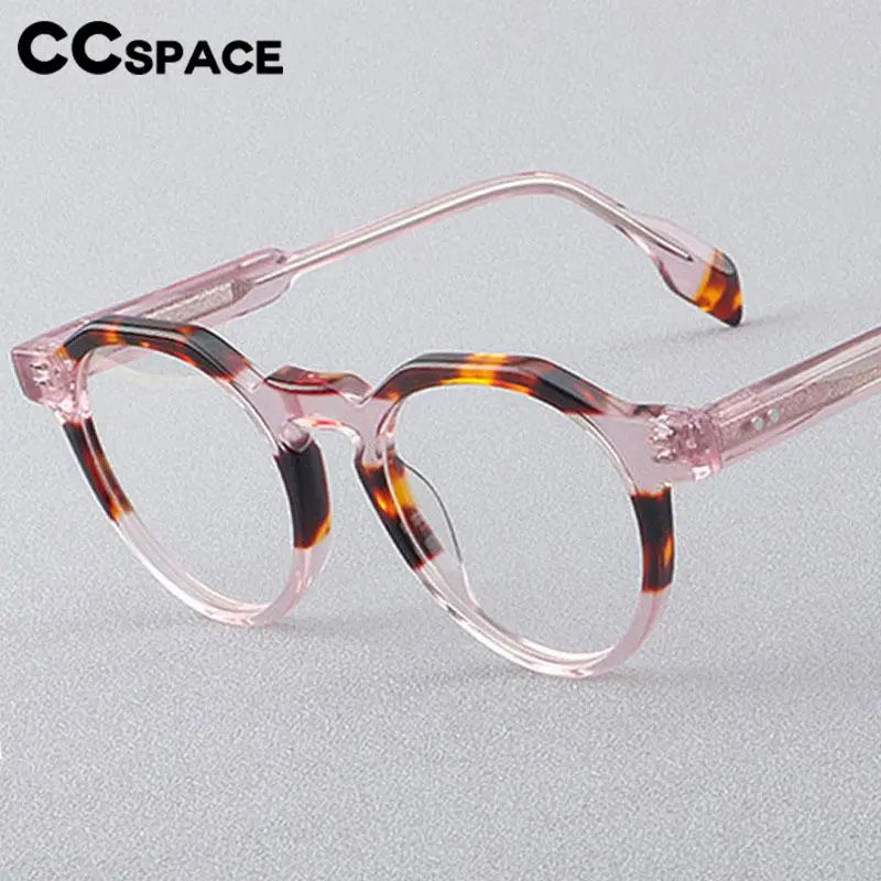 CCspace Women's Full Rim Flat Top Round Acetate Eyeglasses 56910 - Stylish Retro Frames for Reading, Work & Everyday Fashion