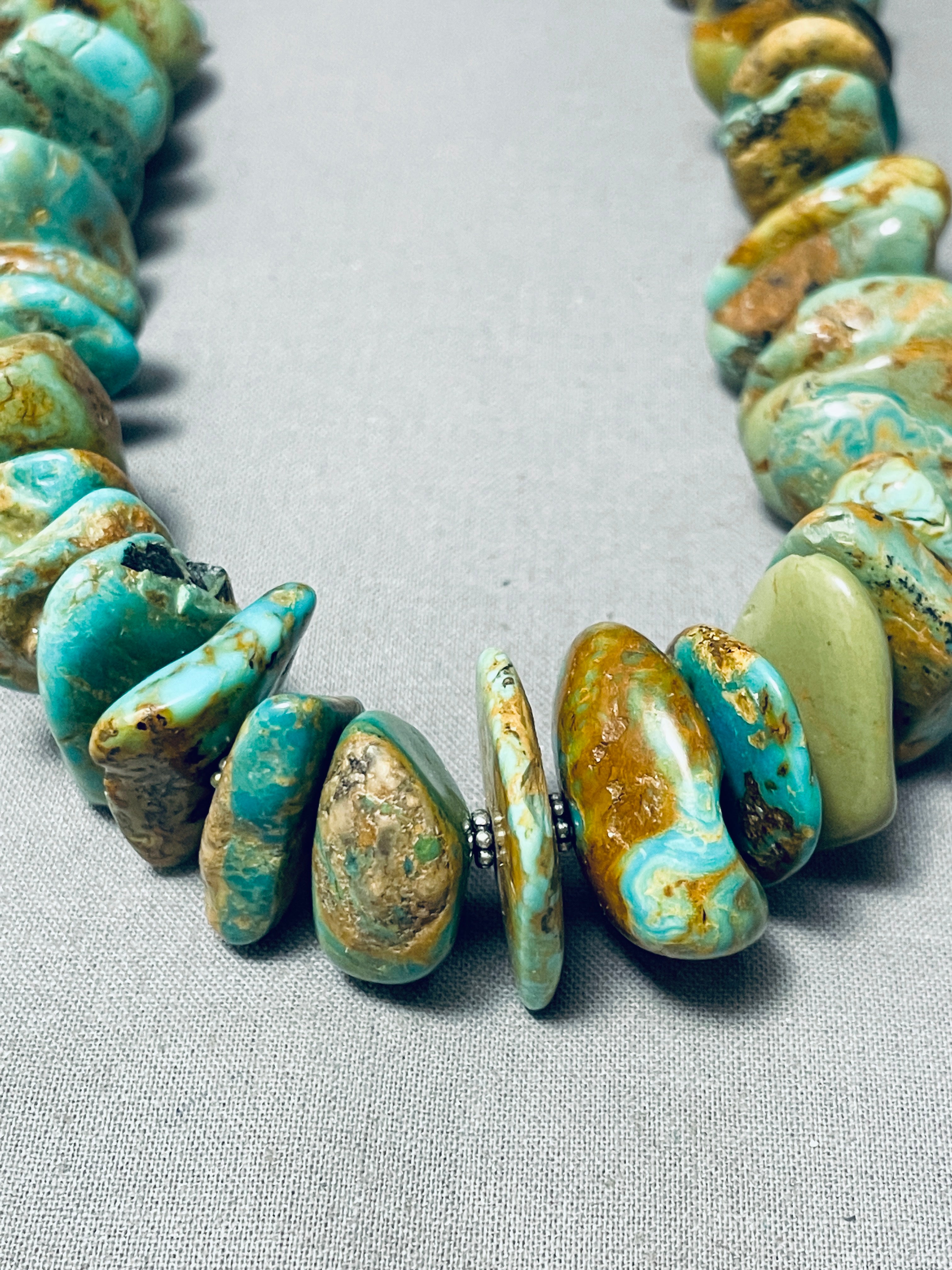 200 Gram Chunky Dunky Native American Navajo Green Turquoise Sterling Silver Necklace - Handmade Jewelry for Women, Boho Chic Accessory for Festivals & Special Occasions