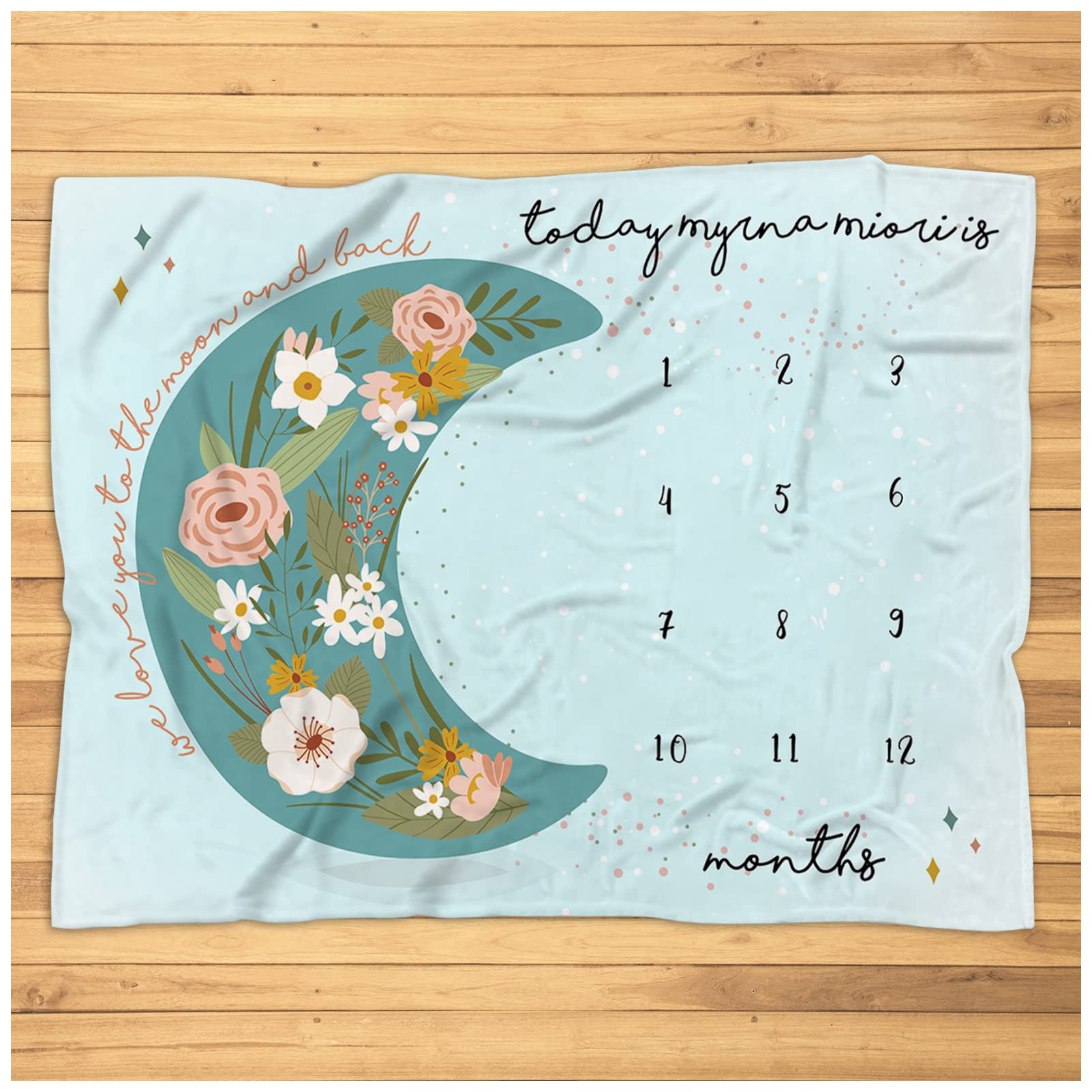 Moon Wreath Baby Milestone Blanket - Personalized Newborn Photo Prop & Soft Plush Blanket for Girls & Boys | Perfect for Monthly Age Tracking, First Birthday Gifts & New Parents Presents | Ideal for Nursery Decor, Baby Shower Gifts & Instagram-Worthy Photo Sessions