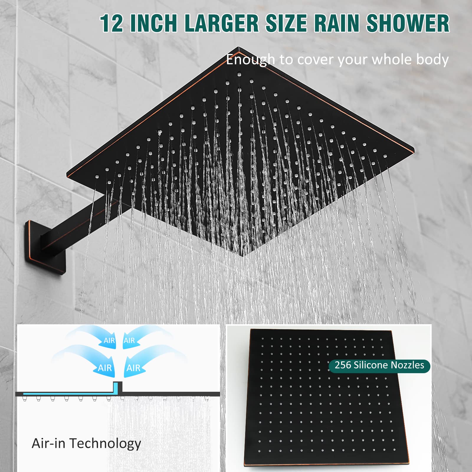 Hoimpro 12 Inch Bronze Rain Shower Head with Handheld Shower Combo - Wall Mounted Rainfall Shower System Set (Oil Rubbed Bronze Finish) for Bathroom Remodel & Spa-Like Shower Experience