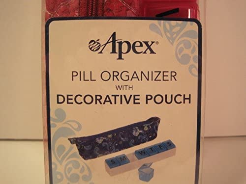 7-Day Apex Pill Organizer with Decorative Pouch - Weekly Medication Reminder for Vitamins & Supplements (Assorted Colors) - Perfect for Travel, Home Use & Senior Care