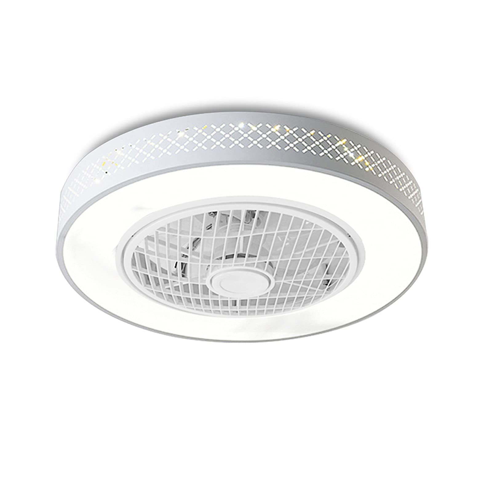 Dimmable 20 Inch Bladeless Ceiling Fan with Light & Remote Control - Modern Acrylic Chandelier Fan, 3 Color Changing, Low Profile Semi-Flush Mount for Bedroom, Living Room & Nursery (White) | Energy Efficient & Quiet Operation