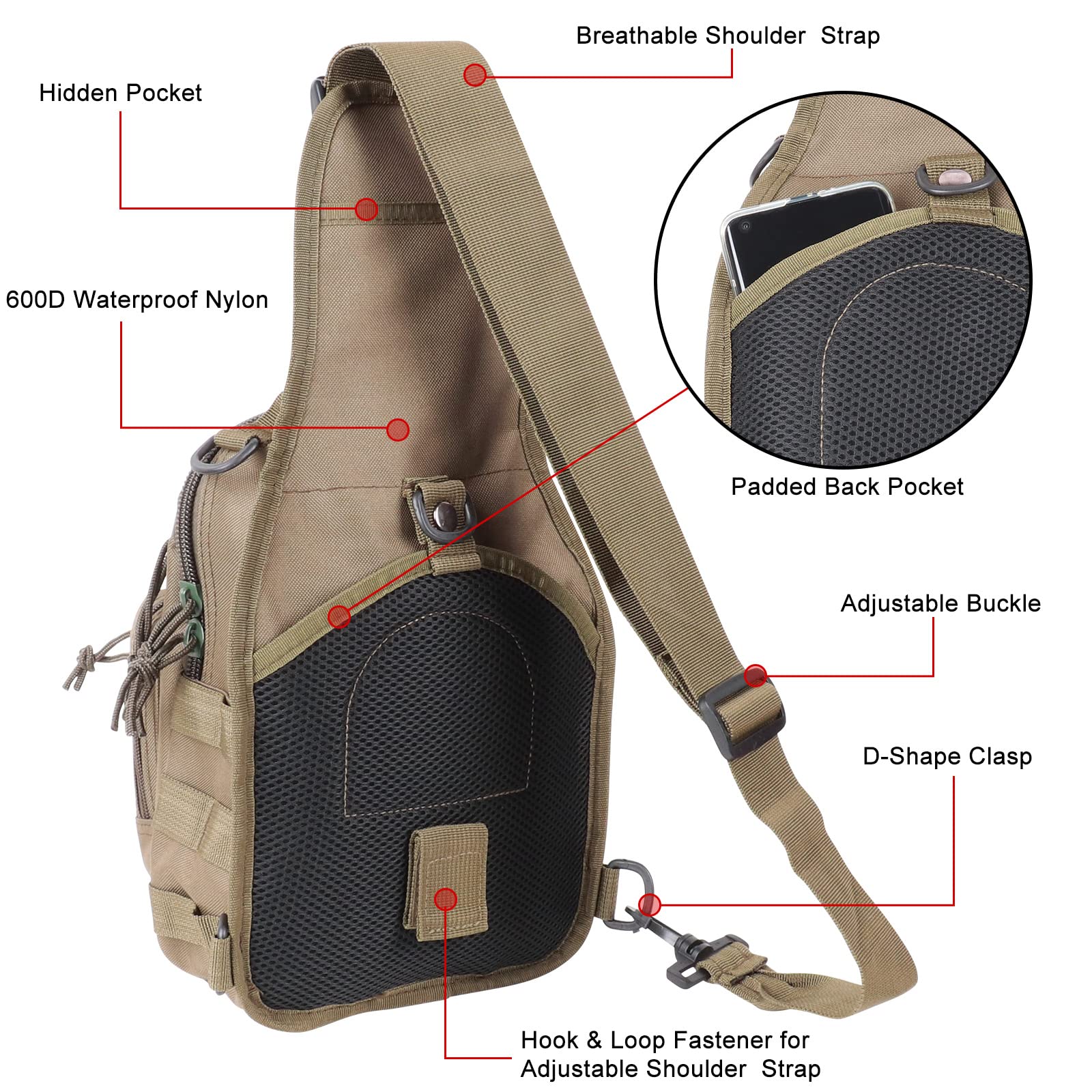 QCute Tactical Backpack - Waterproof Military Molle Sling Bag for Outdoor Hiking, Camping & Everyday Carry - Durable Shoulder Chest Pack for Men & Women