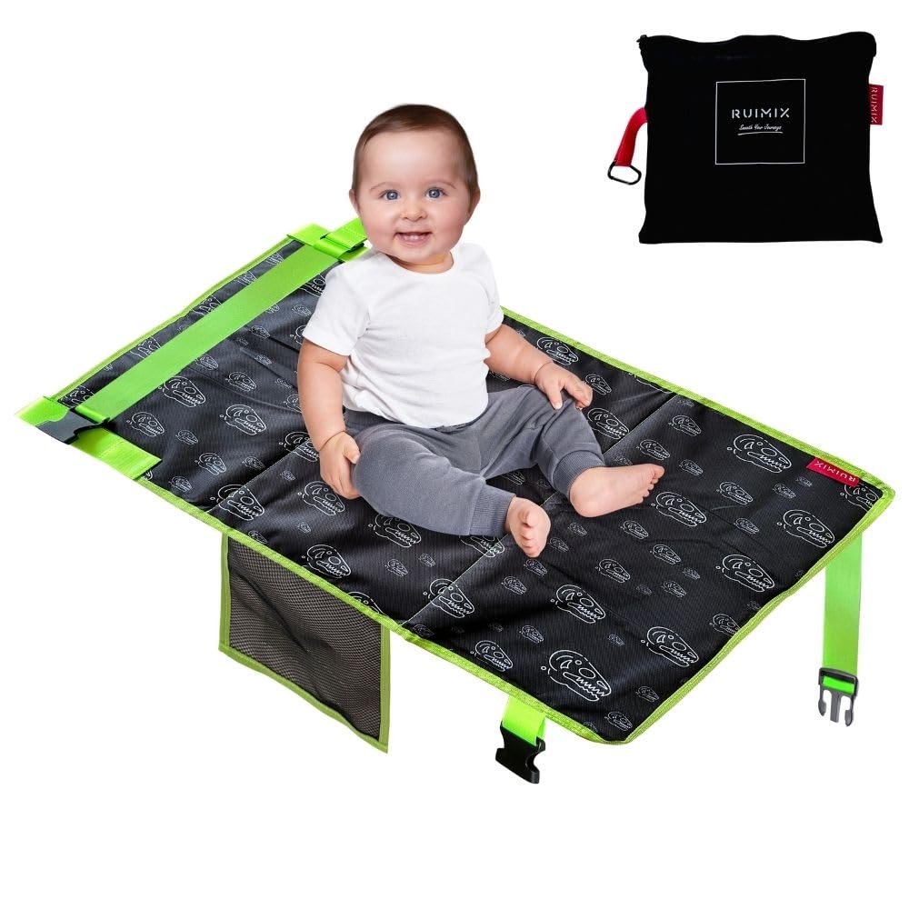 Toddler Airplane Seat Extender & Travel Bed for Kids - Portable Inflatable Airplane Cushion for Comfortable Flights (Black Dinosaur) | Perfect for Long-Haul Travel, Naptime & Comfortable Seating