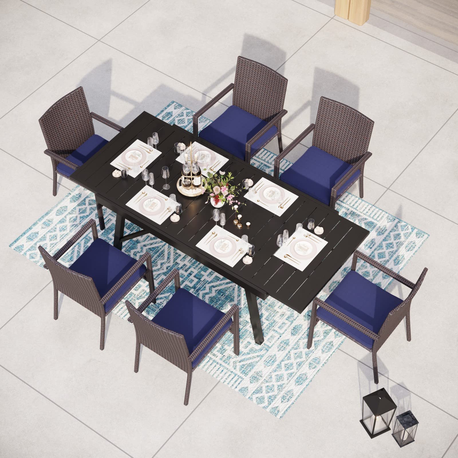 MFSTUDIO 7-Piece Outdoor Wicker Patio Dining Set for 6 - Expandable Rattan Table & Chairs - Weather-Resistant Garden Furniture for Backyard, Poolside & Outdoor Entertaining
