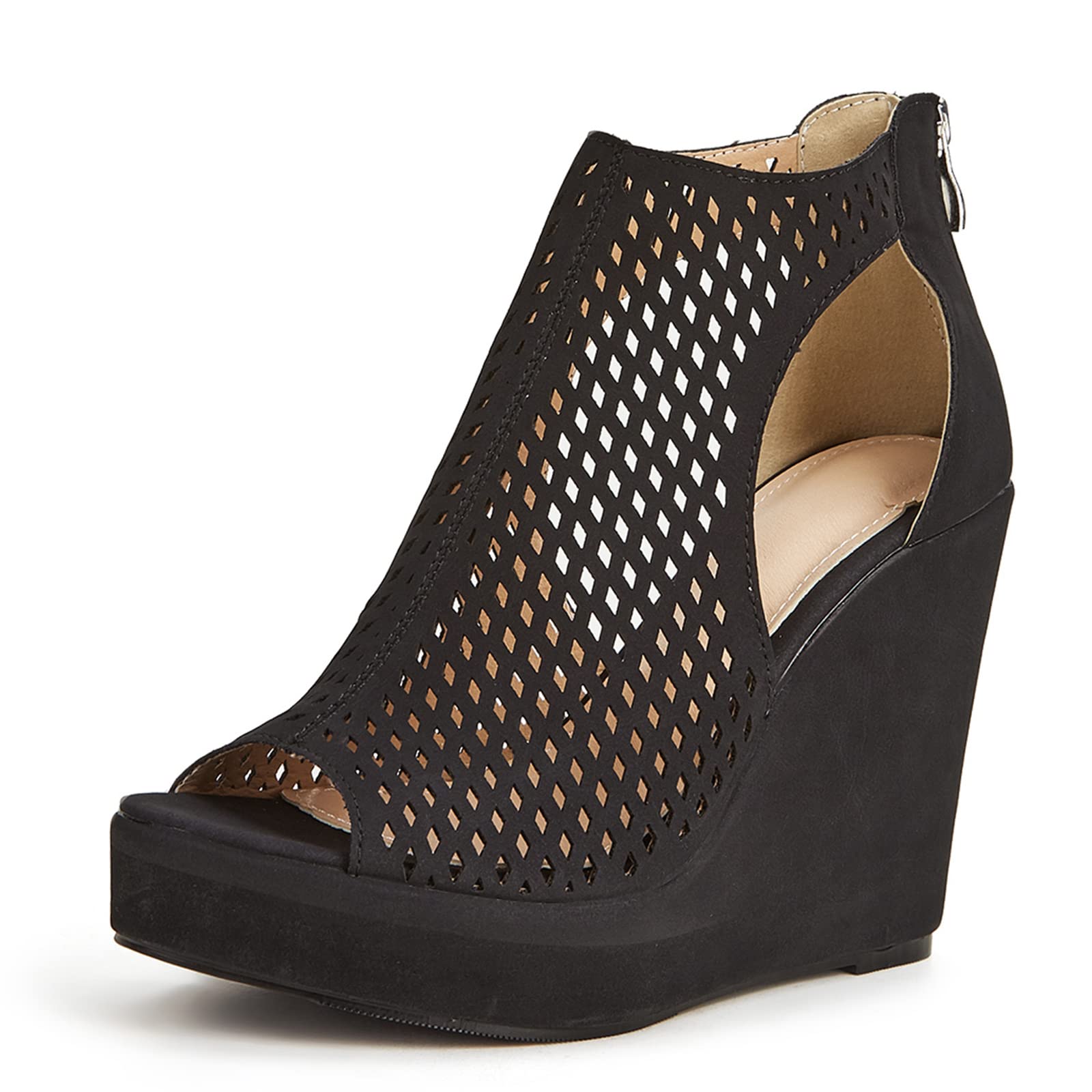 CYNLLIO Women's Platform Wedge Sandals - Peep Toe Cutout Zip-Up Heels for Summer, Beach, Outdoor & Party Wear - Fashion T-Strap Dress Shoes for Women