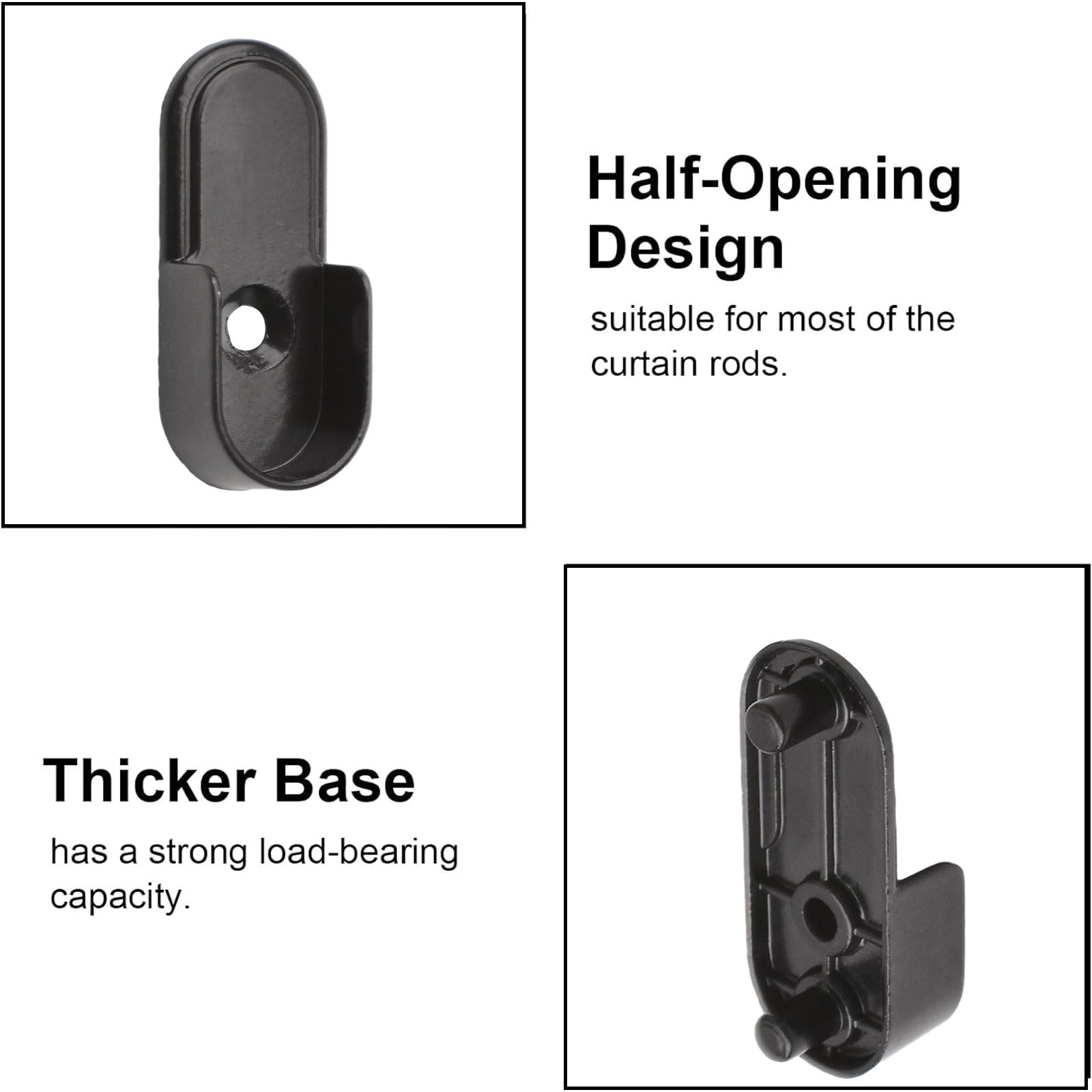 INCREWAY 6PCS Oval Closet Rod Supports - Heavy Duty Zinc Alloy Wardrobe Brackets, Wall Mounted Pipe Flange Bracket & Curtain Pole End Supports for Closet Organization (Black) - Perfect for Bedroom, Walk-in Closet and Home Storage Solutions